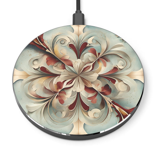 Vintage Baroque Blossom floral scroll art Qi wireless charger with ornate baroque flower design