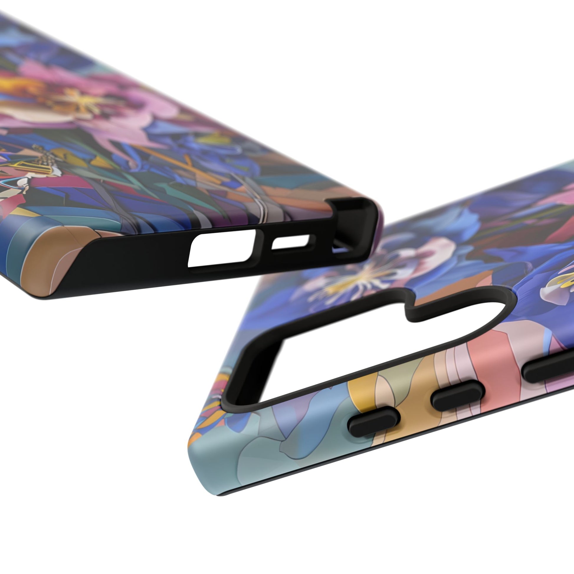 Blue Columbine Carnivale - Artistic Floral & Butterfly Samsung S24 Ultra Tough Phone Case - Vibrant Botanical Design