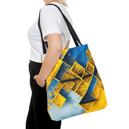 Golden Ascent Tote (16x16 & 18x18)- Bold Gold & Blue Abstract Geometric Design, Eco-Friendly and Durable
