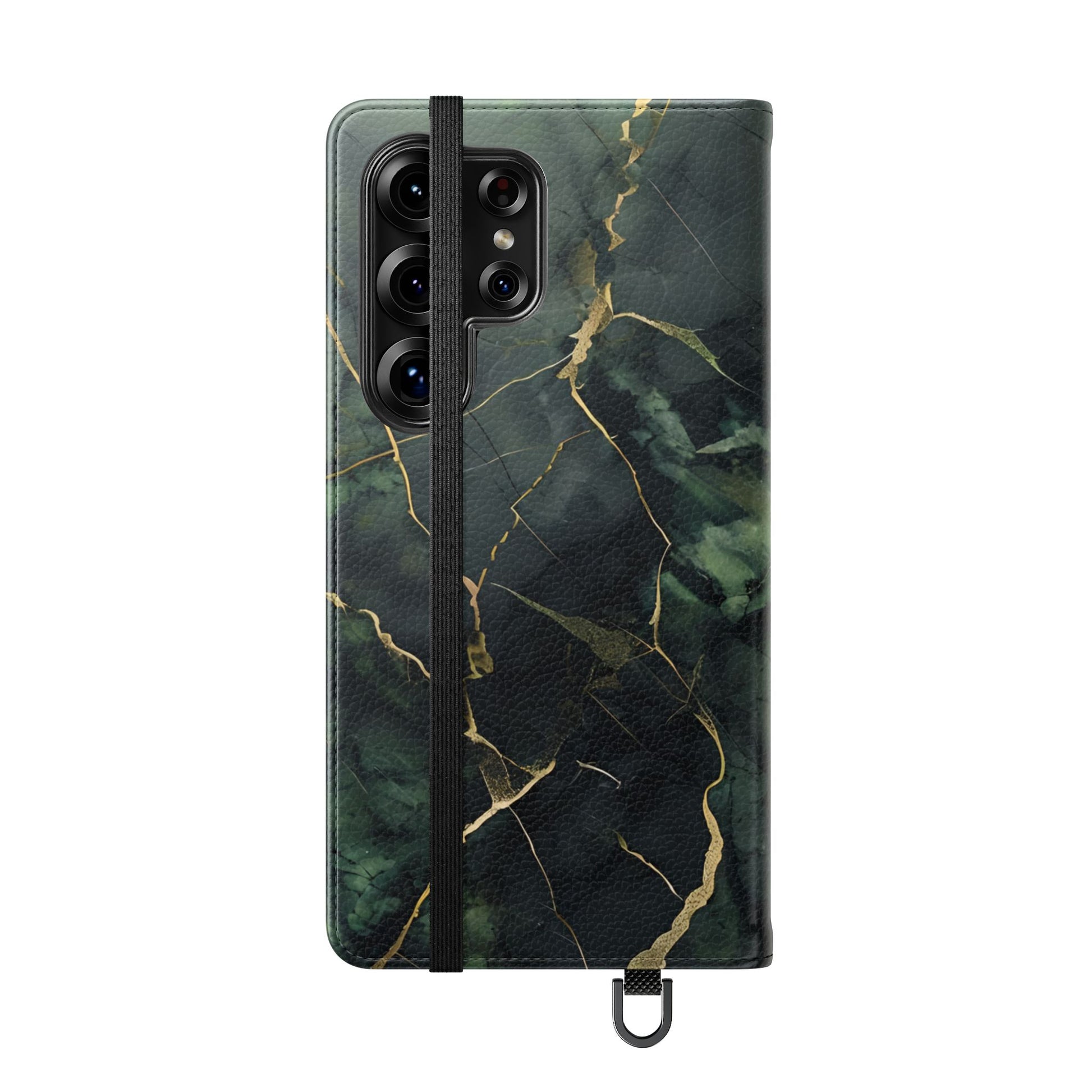Verdant Vein - Flip Phone Case for Samsung Galaxy S25 Ultra - Green and Gold Marble Design