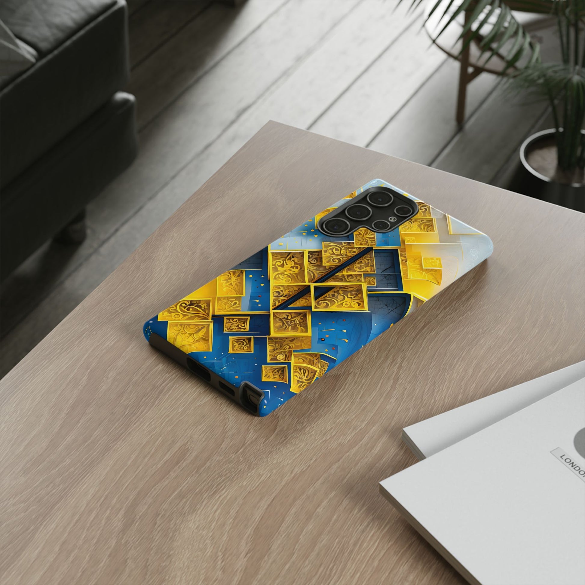 Golden Ascent Luxe Geometric Samsung Galaxy S22 Ultra Tough Case - Elegant Abstract Gold Design