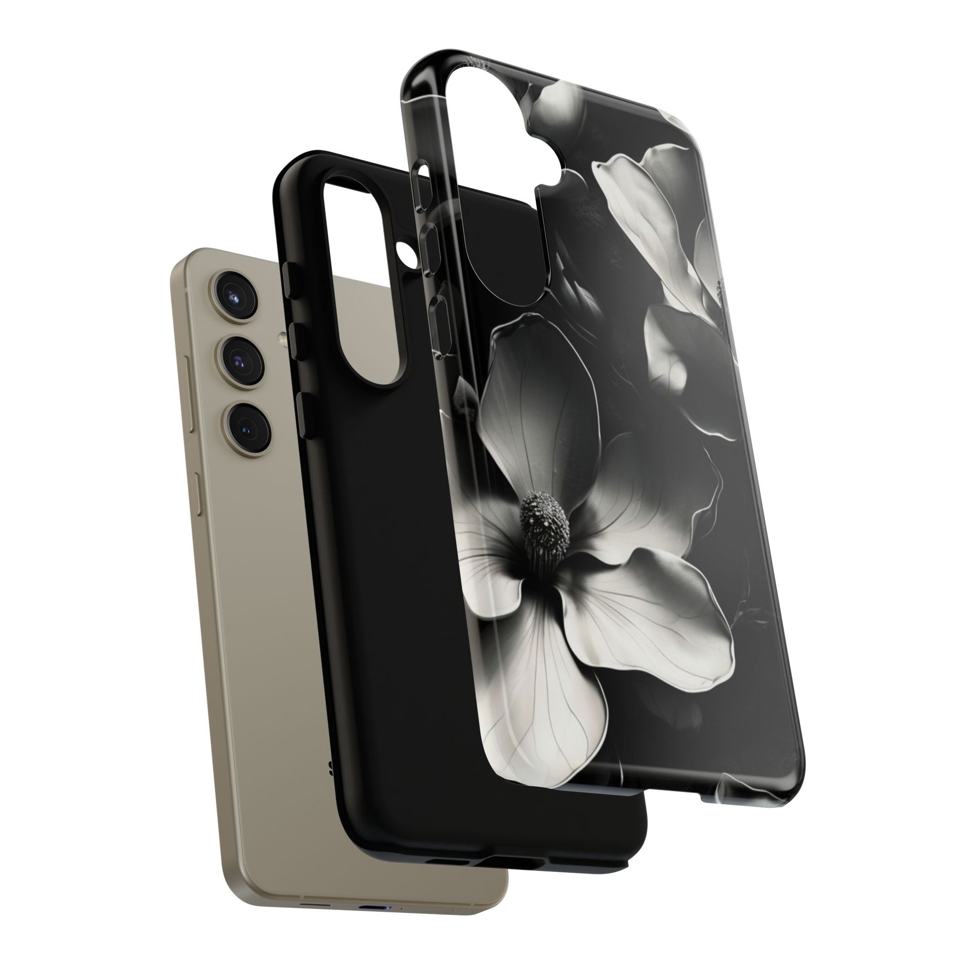 Monochrome Magnolia - Elegant Black & White Floral Samsung Galaxy S24 Plus Tough Phone Case - Artistic Magnolia Design