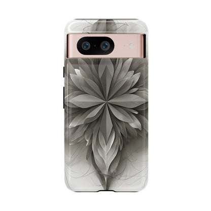 Silver Lotus - Elegant Monochrome Floral Google Pixel Tough Phone Case - Modern Lotus Design
