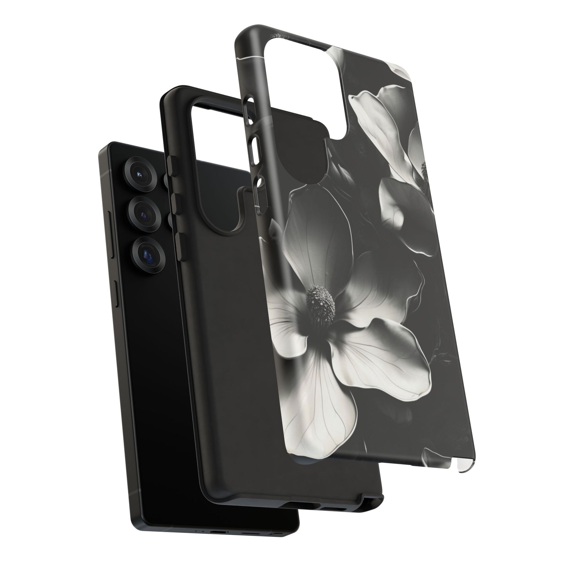 Monochrome Magnolia - Elegant Black & White Floral Samsung Galaxy S25 Ultra Tough Phone Case - Artistic Magnolia Design