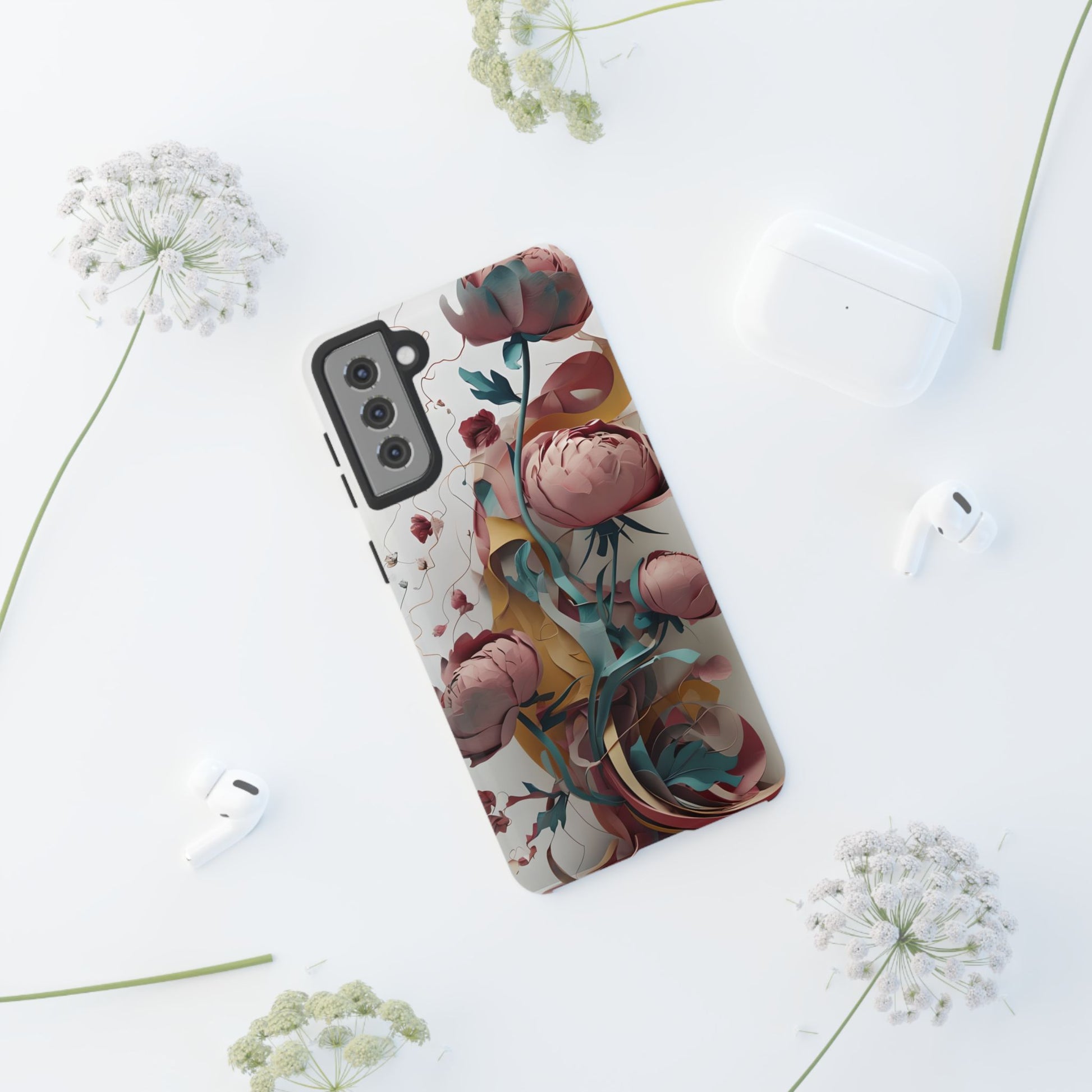 Blushing Peony Veil - Elegant Painterly Floral Samsung Galaxy S21 Plus Tough Phone Case - Soft Blush & Teal Peony Design