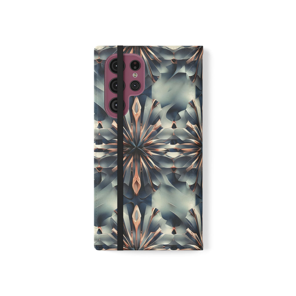 Obsidian Kaleidoscope Samsung Galaxy S22 Ultra Wallet Case - Elegant Abstract Flip Cover with Card Slots