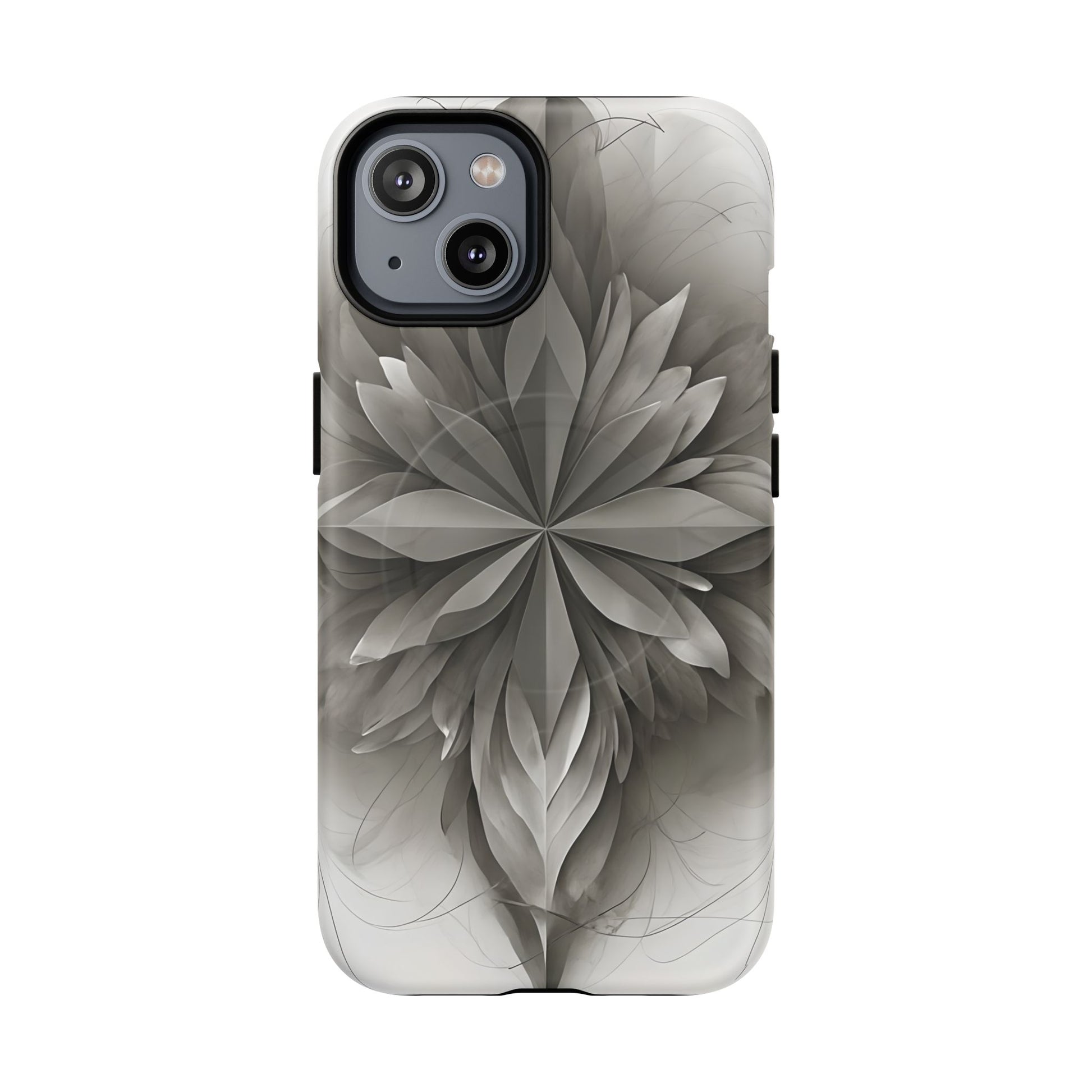 Silver Lotus - Elegant Monochrome Floral iPhone 14 MagSafe Phone Case - Modern Lotus Design