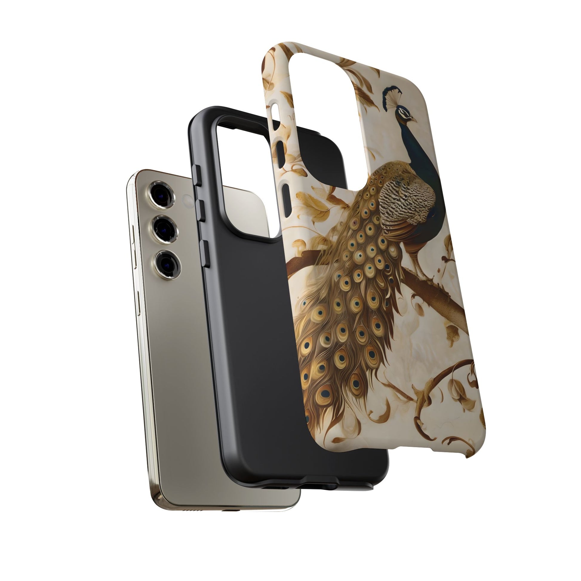 Golden Plumage - Luxe Peacock Art Samsung Galaxy S23 Phone Case - Elegant Gold & Cream Design
