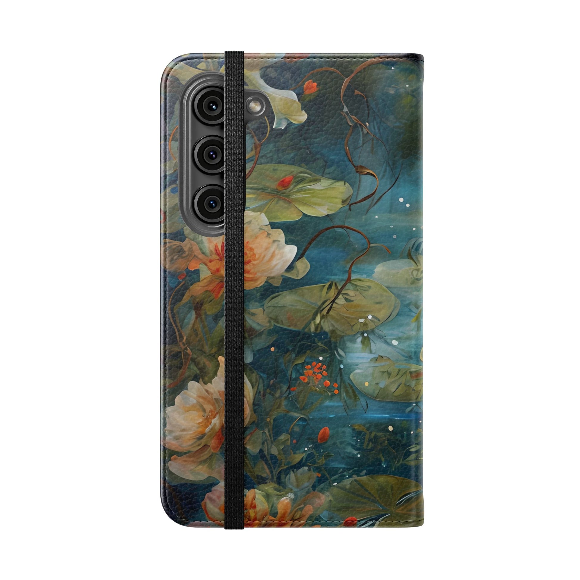 Waterlily Nocturne Samsung Galaxy S23 Wallet Case - Elegant Floral Flip Cover, Vintage Botanical Phone Folio