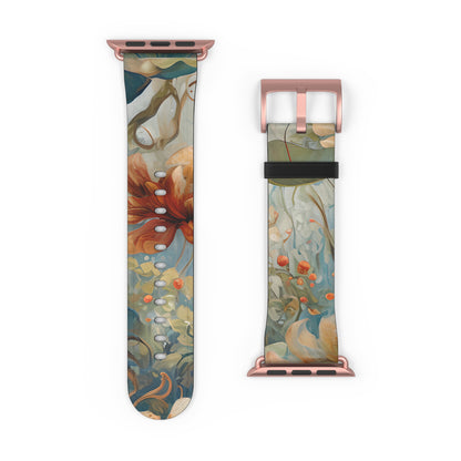 Waterlily Dreamscape Designer Apple Watch Band - Premium Custom Strap for Series 1-9, SE & Ultra - Artistic Vegan Leather