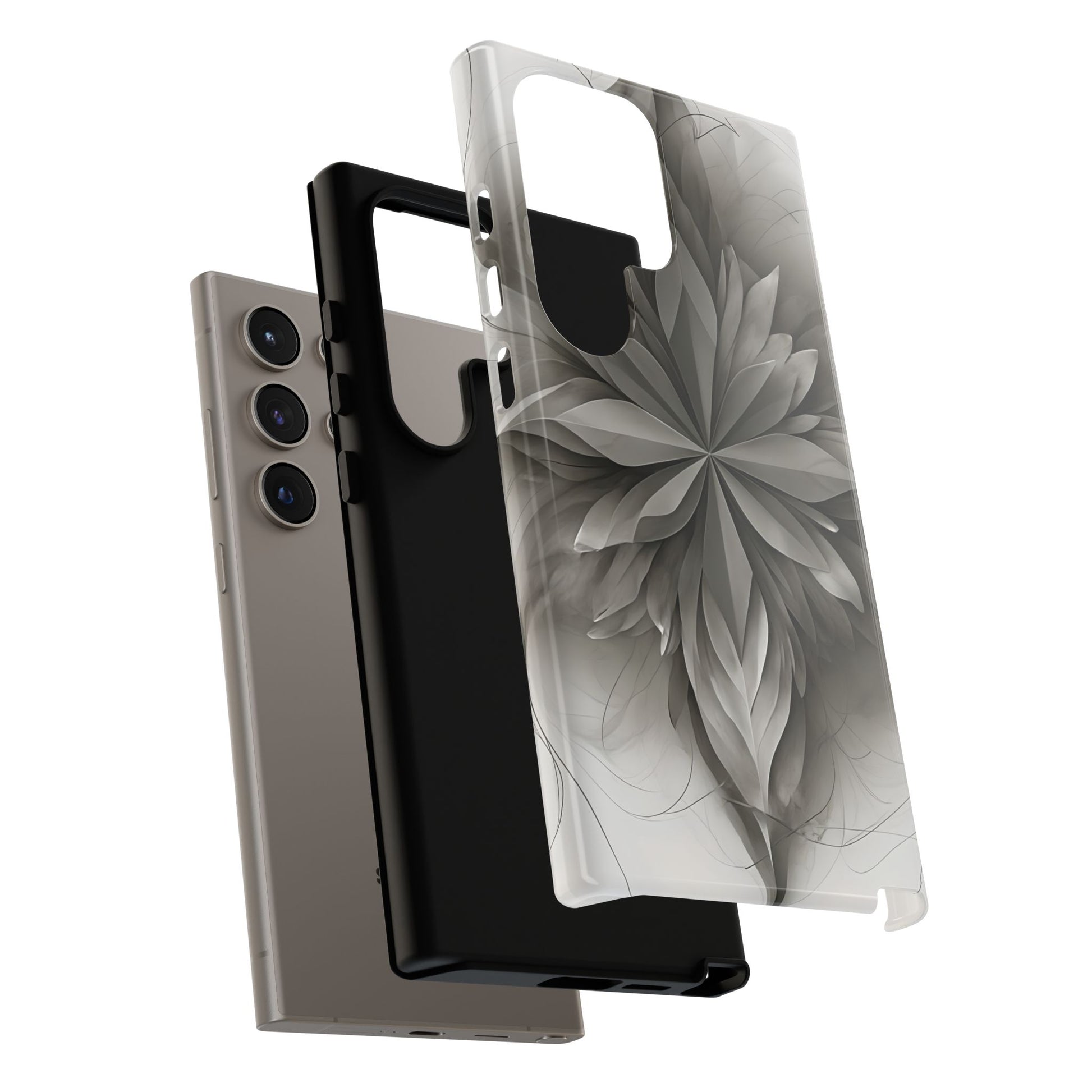 Silver Lotus - Elegant Monochrome Floral Samsung Galaxy S24 Ultra Tough Phone Case - Modern Lotus Design