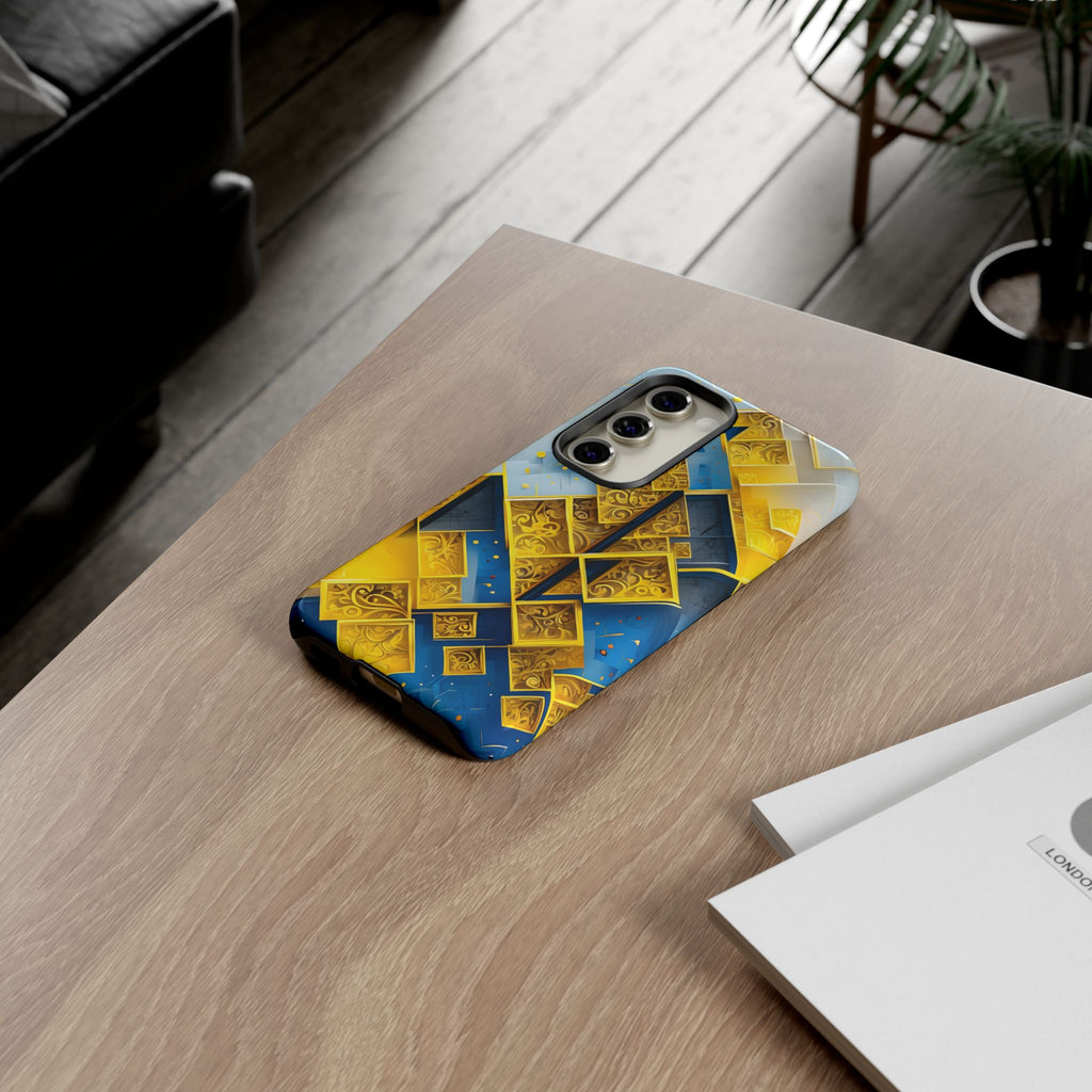 Golden Ascent Luxe Geometric Samsung Galaxy S23 Tough Case - Elegant Abstract Gold Design