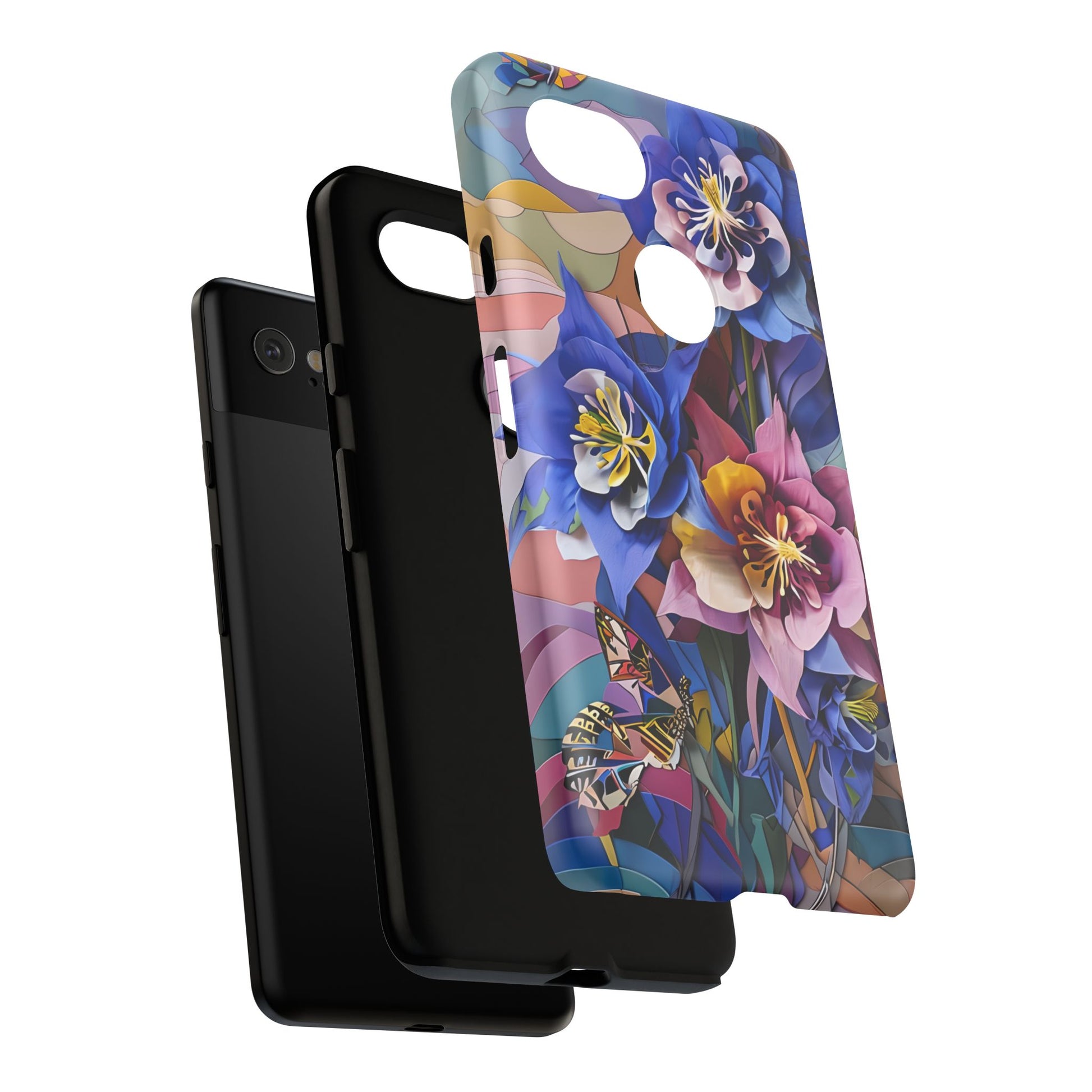 Blue Columbine Carnivale - Artistic Floral & Butterfly Google Pixel 2 XL Tough Phone Case - Vibrant Botanical Design