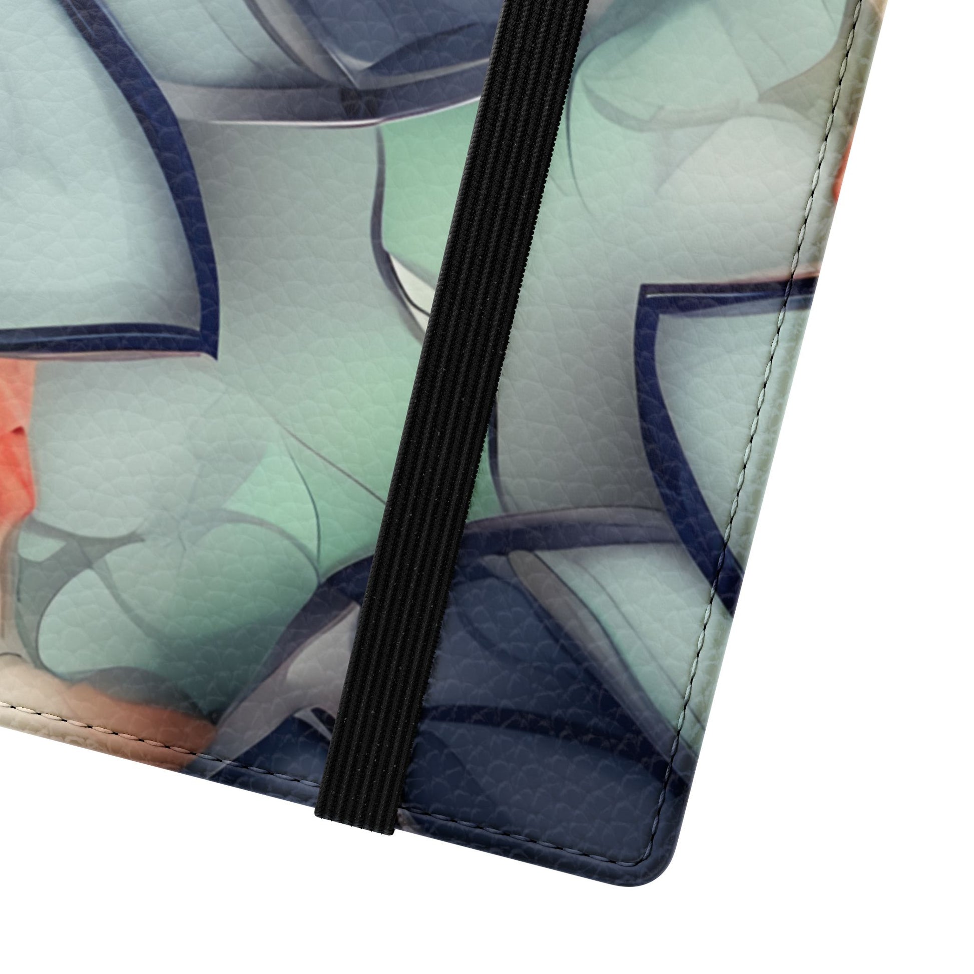 Close-up of Midnight Mosaic Samsung Galaxy wallet flip phone case with indigo floral mosaic pattern