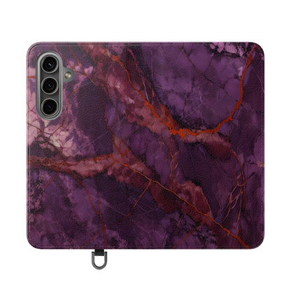 Amethyst Current Wallet Phone Case - Elegant Purple Marble Flip Cover for Samsung Galaxy