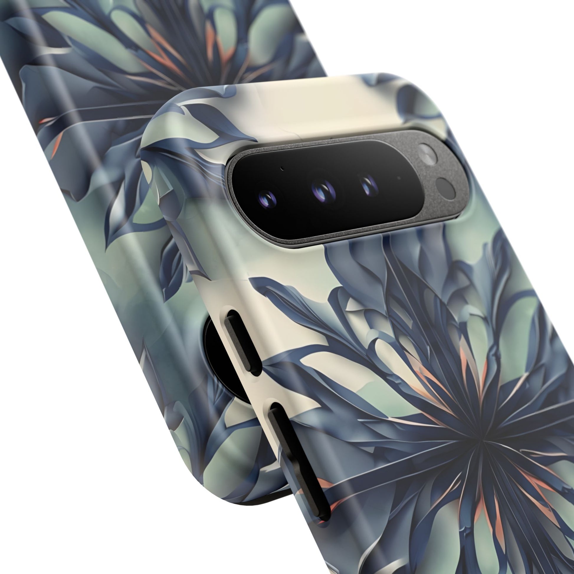 Frosted Indigo Bloom - Artistic Kaleidoscope Collection Artistic Floral - Google Pixel 9 Pro XL Tough Phone Case - Blue Symmetrical Design