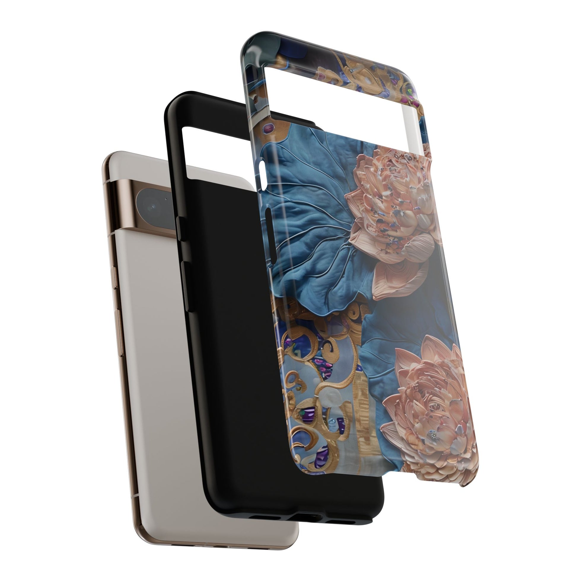 Peony Midnight Tapestry - Google Pixel 8 Pro - Elegant Blue & Blush Artful Phone Cover