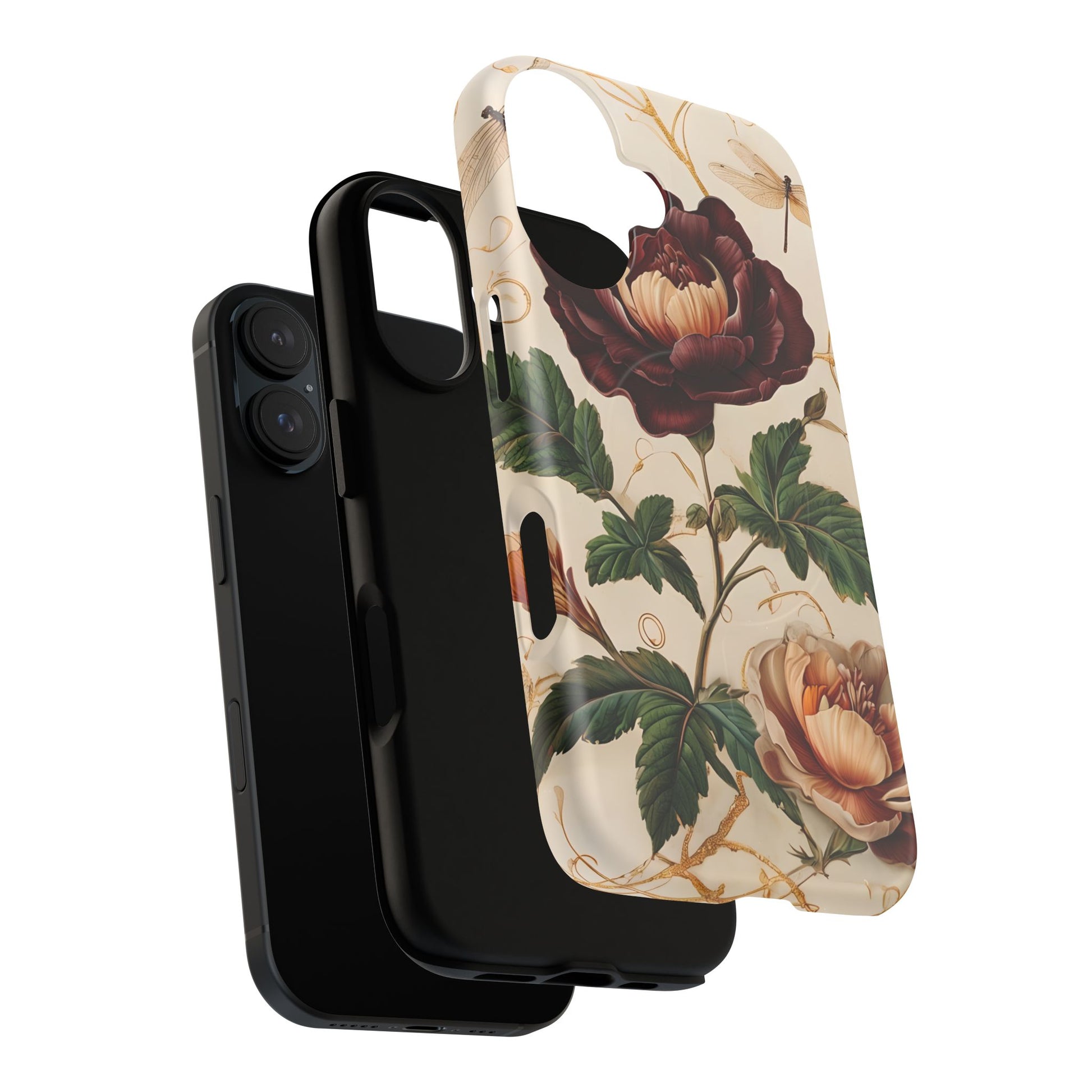 Vintage Burgundy Rose - Elegant Floral iPhone 16 MagSafe Phone Case - Classic Painterly Rose Design