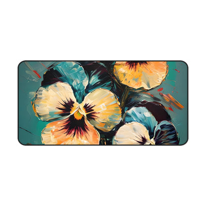 Golden Pansy Cascade Designer Desk Mat - Premium Office Desk Pad, 3 Sizes Available, Artistic Workspace Protection