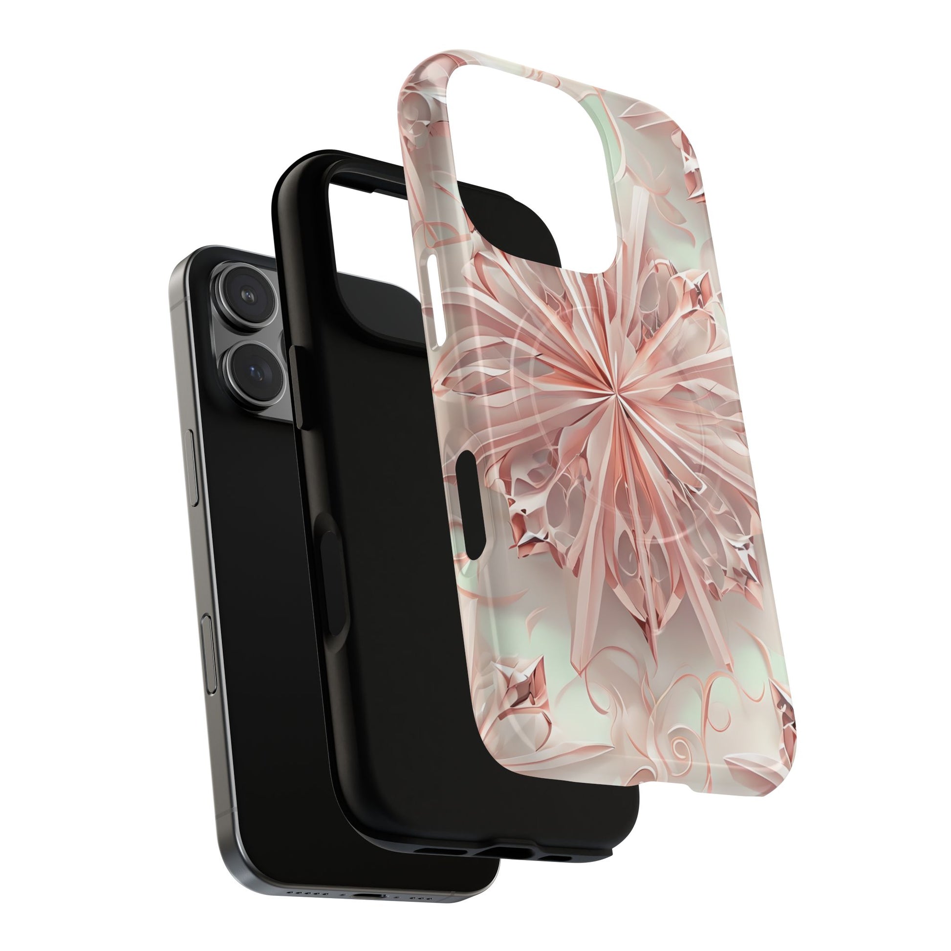 Blush Frost iPhone 16 Pro- Kaleidoscope Collection of MagSafe Compatible - Soft Pink Geometric Floral Design