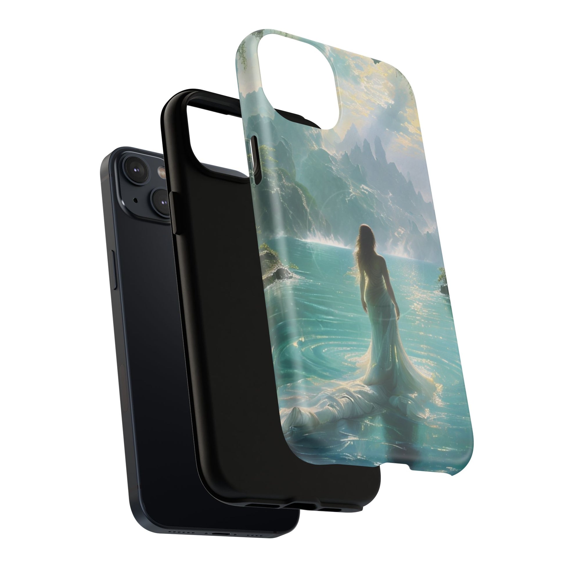 Celestial Tides - Dreamscape Art iPhone 14 Plus MagSafe Phone Case -Ethereal Woman & Fantasy Landscape Design