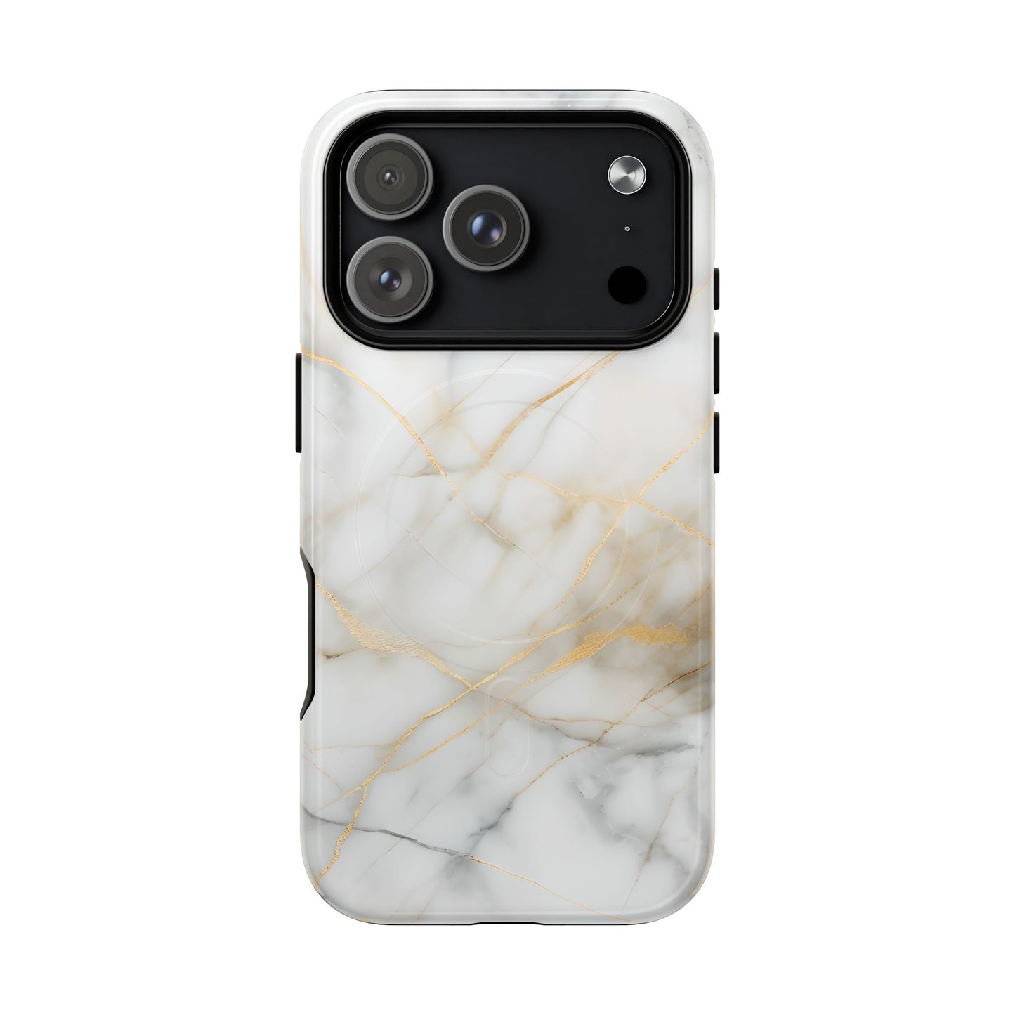 Golden Vein iPhone MagSafe Phone Case -White Neutral Marble Design