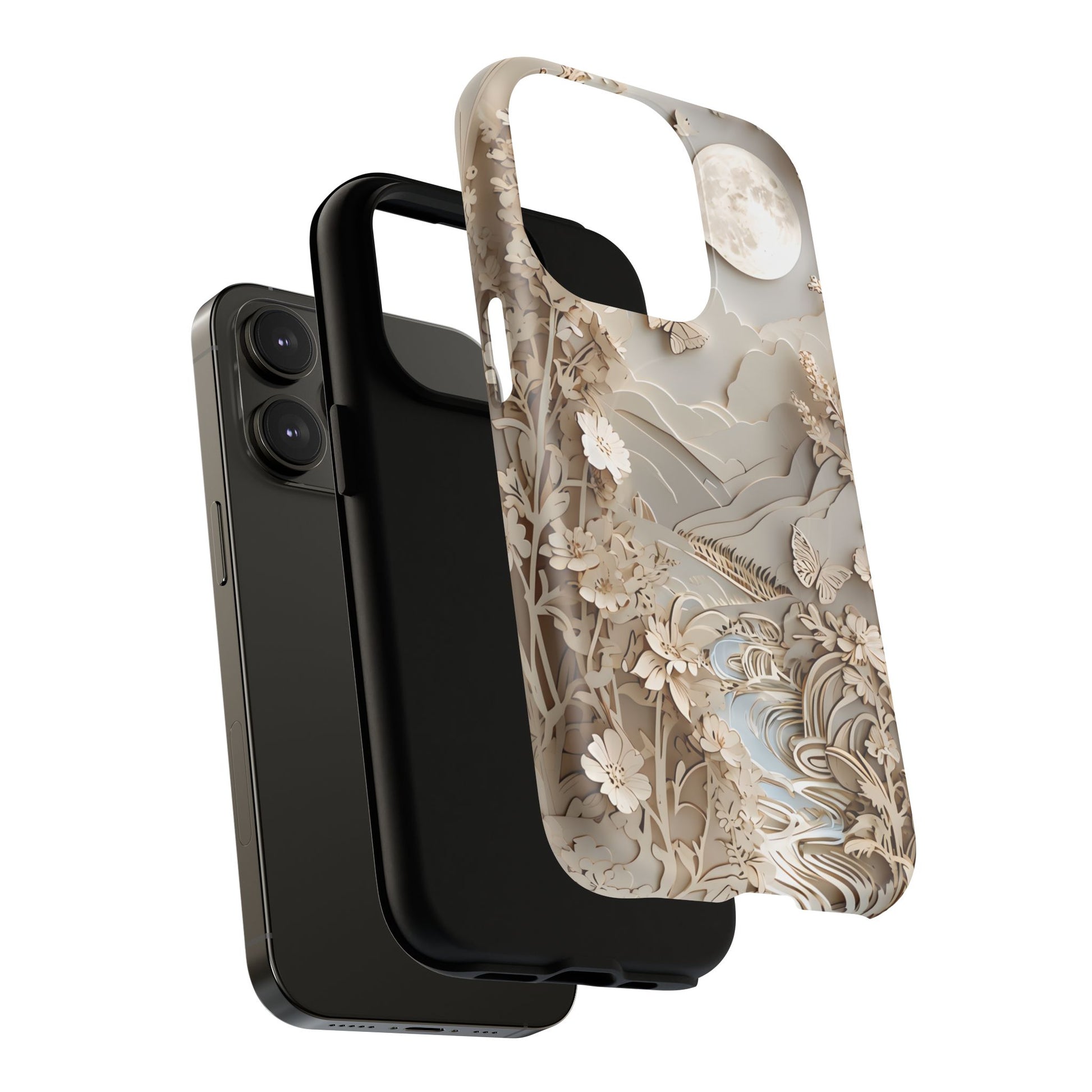 Moonlit Garden - Elegant Neutral Floral iPhone 14 Pro MagSafe Phone Case - Painterly Botanical & Moon Design