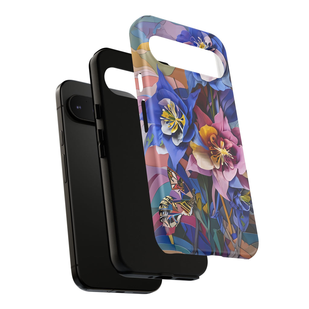 Blue Columbine Carnivale - Artistic Floral & Butterfly Google Pixel 9 Pro XL Tough Phone Case - Vibrant Botanical Design