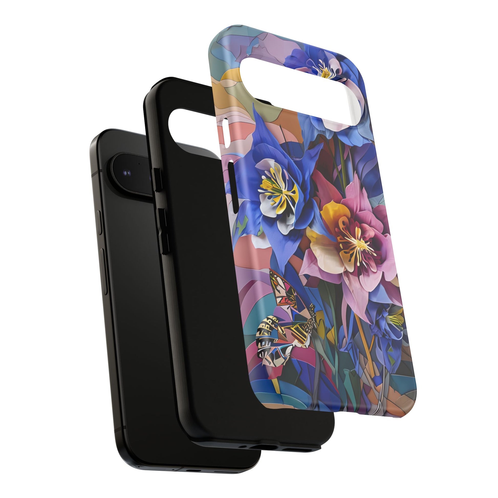 Blue Columbine Carnivale - Artistic Floral & Butterfly Google Pixel 9 Pro XL Tough Phone Case - Vibrant Botanical Design