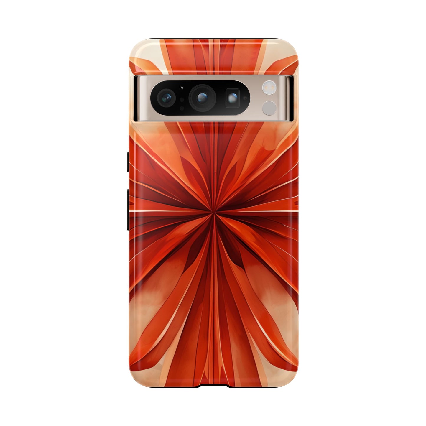 Sunset Fleur red orange abstract floral burst design Google Pixel phone case