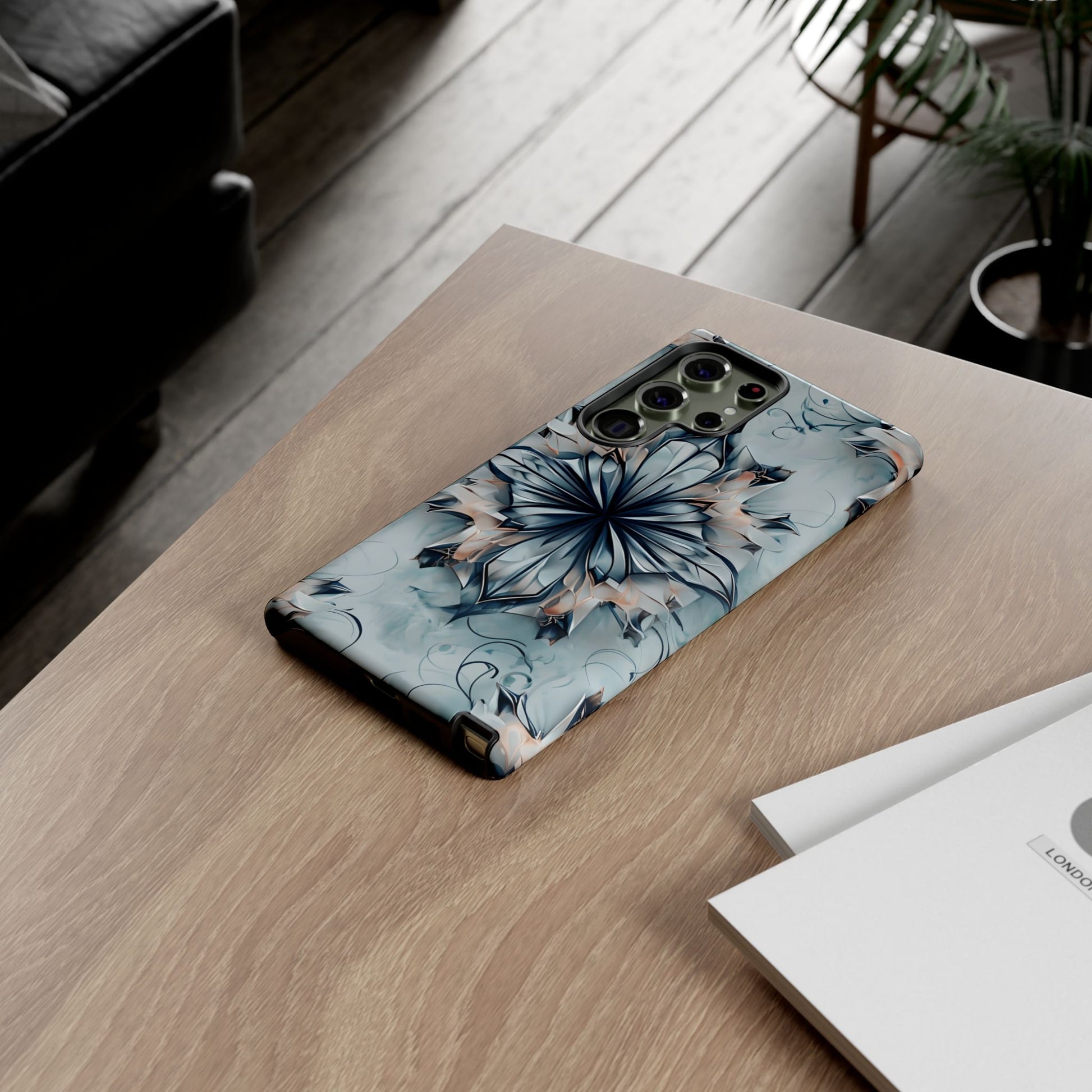 Indigo Mirage - Artistic Kaleidoscope Collection Artistic Floral - Samsung Galaxy S23 Ultra Tough Phone Case - Bold Indigo Symmetrical Design