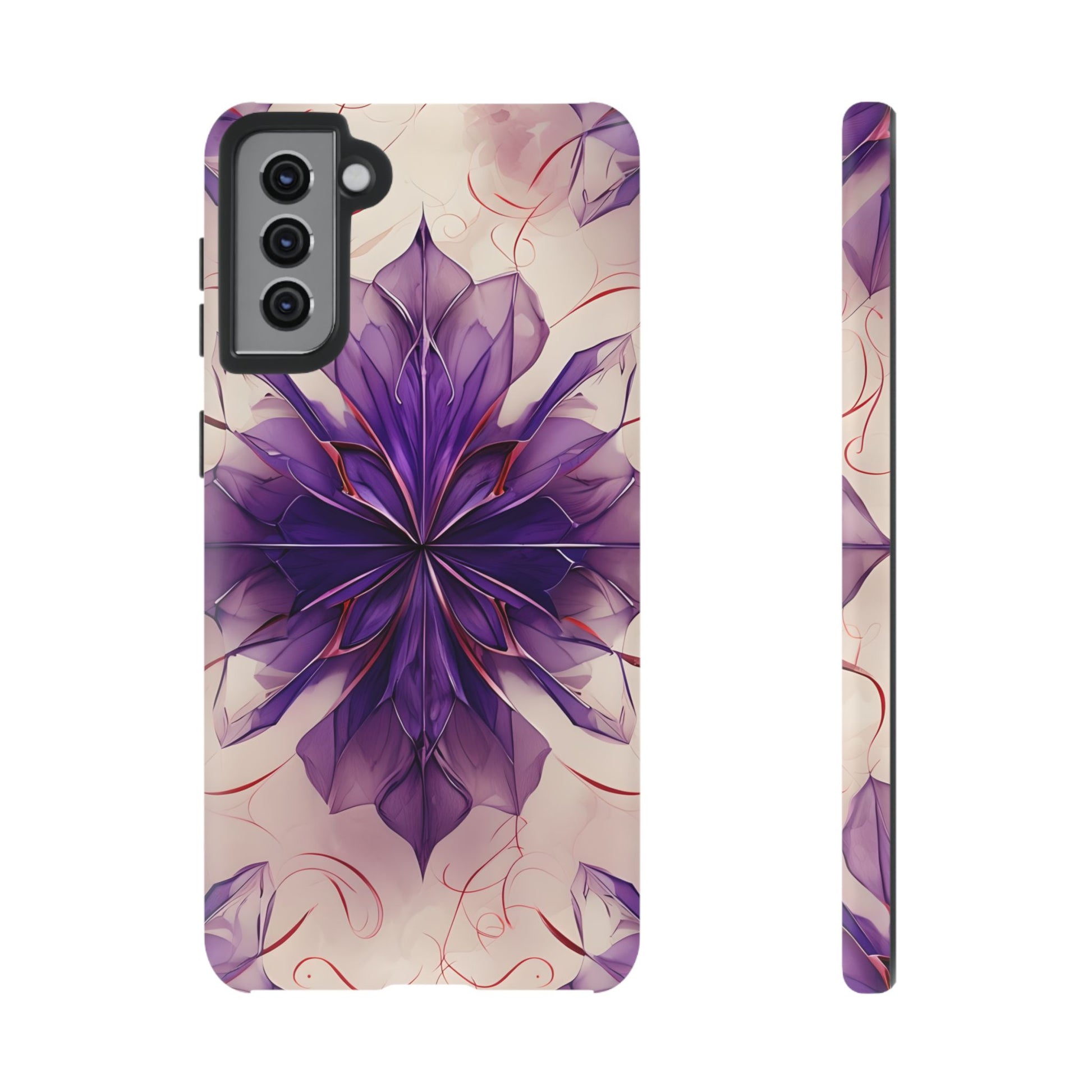Violet Reverie - Kaleidoscope Collection Artistic Floral Burst - Samsung Galaxy S21 Plus Tough Phone Case - Bold Purple Symmetrical Design
