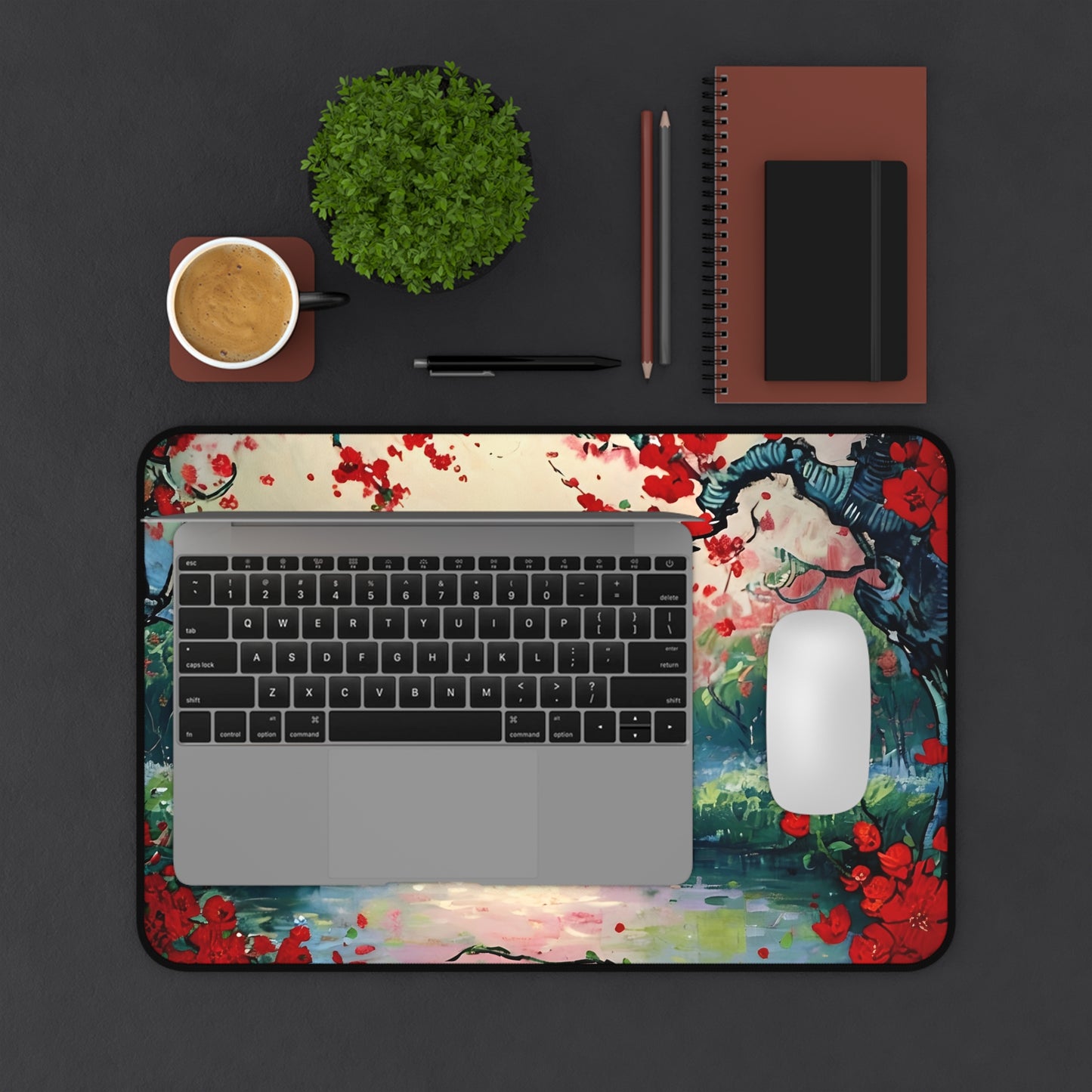 Crimson Blossom Desk Mat - Premium Office Desk Pad, 3 Sizes Available, Artistic Workspace Protection