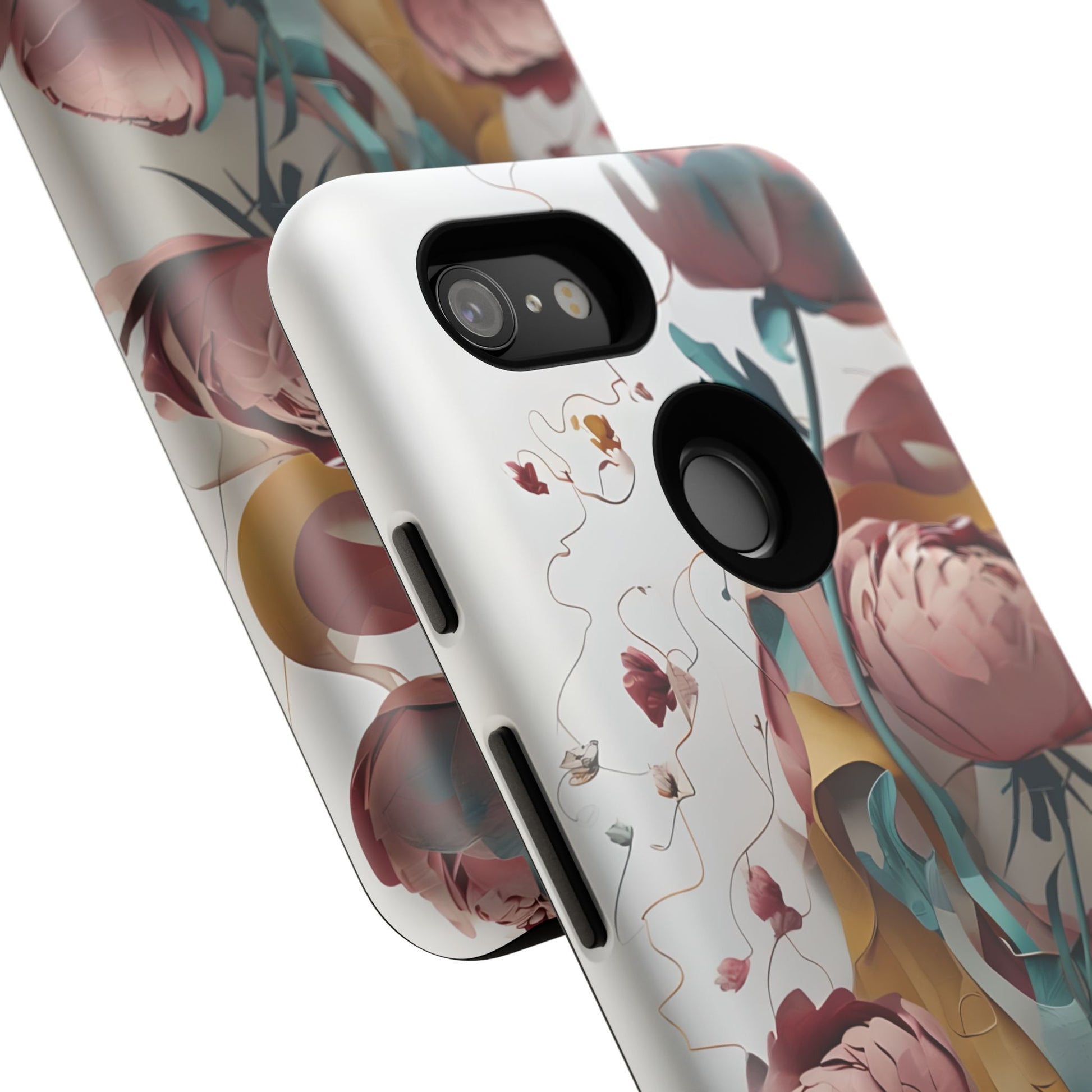 Blushing Peony Veil - Elegant Painterly Floral Google Pixel 3 Tough Phone Case - Soft Blush & Teal Peony Design