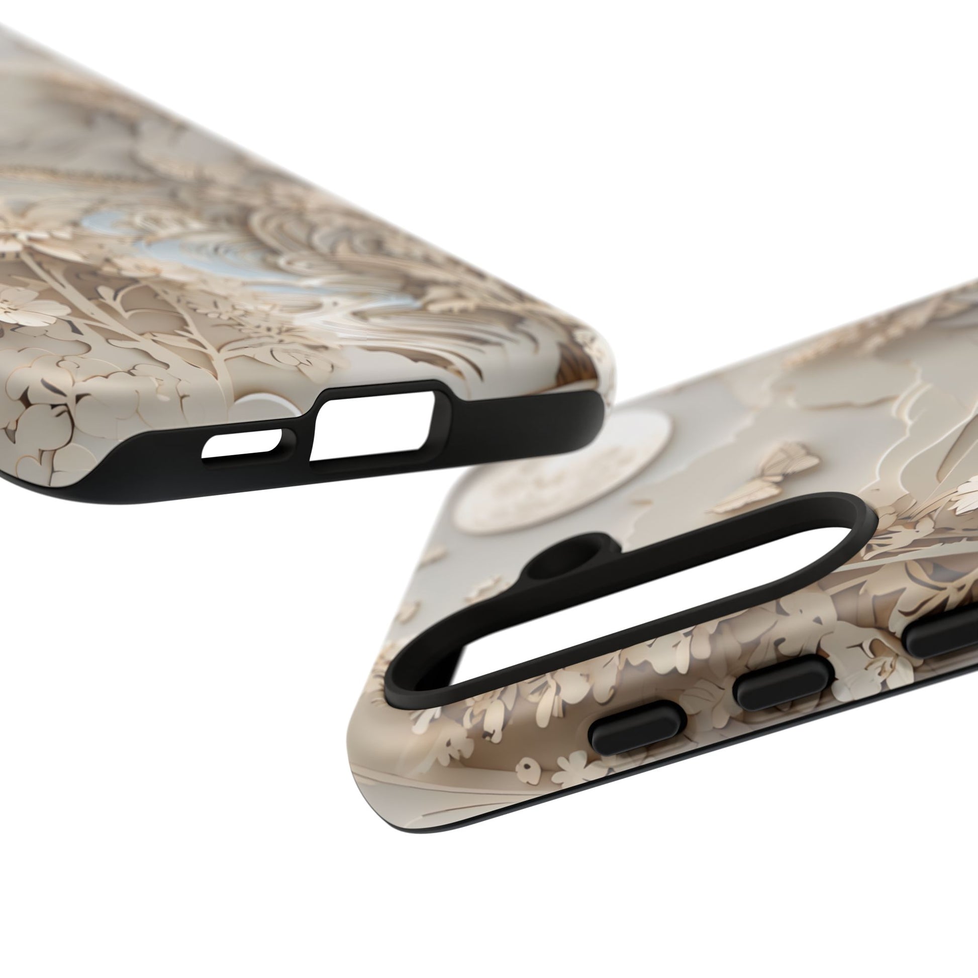 Moonlit Garden - Elegant Neutral Floral Samsung Galaxy S24 Tough Phone Case - Painterly Botanical & Moon Design
