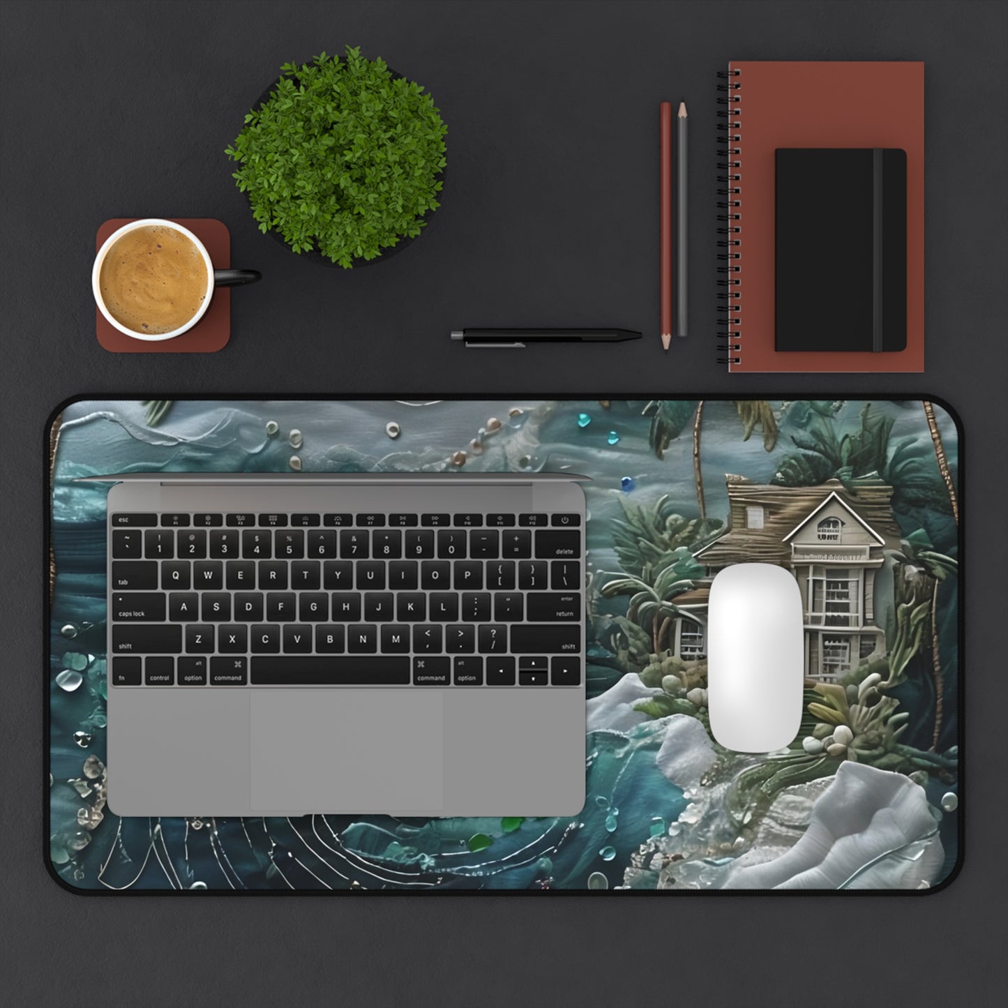 Tropical Midnight Wave Designer Desk Mat - Premium Office Desk Pad, 3 Sizes Available, Artistic Workspace Protection on a Smooth Surface