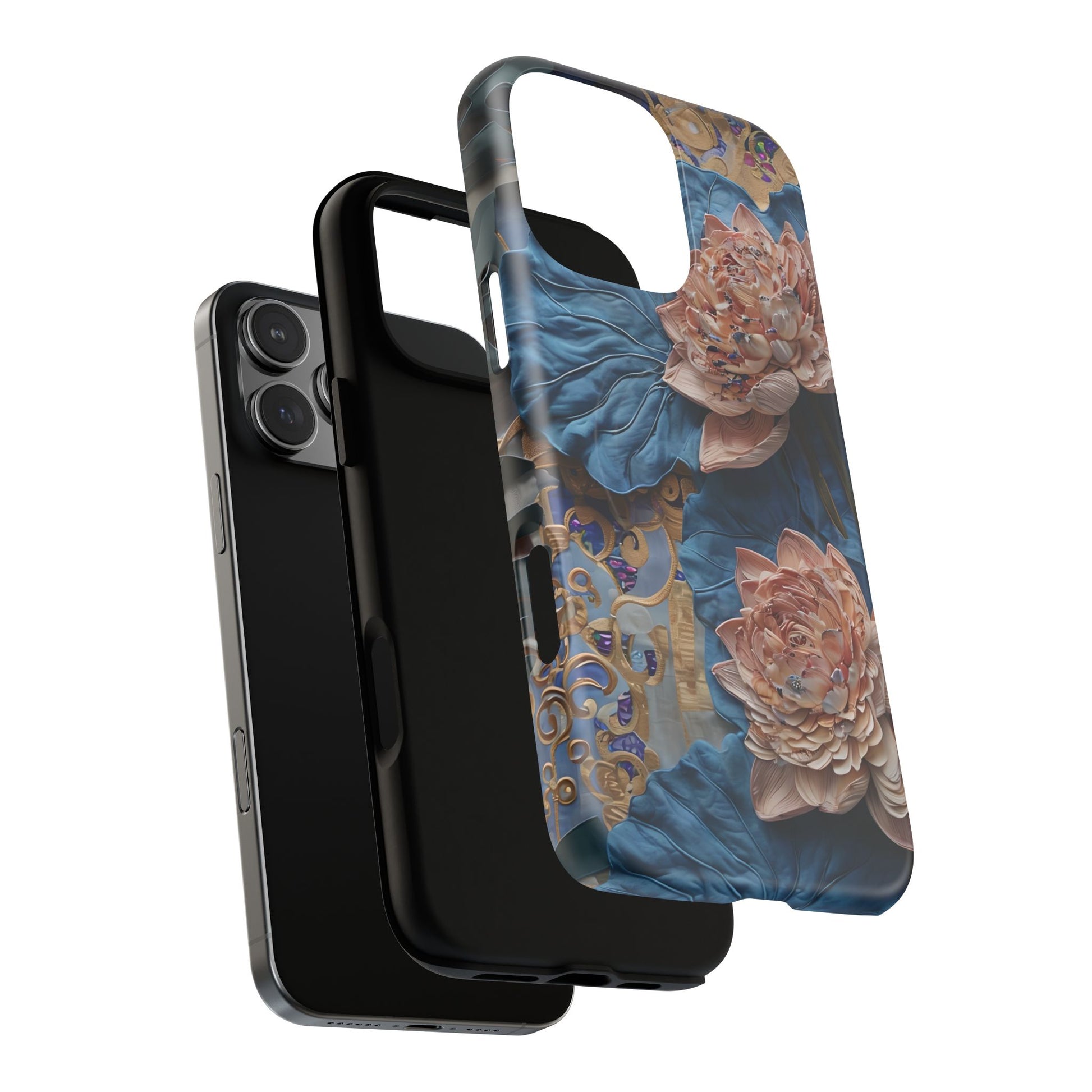 Peony Midnight Tapestry - iPhone 16 Pro Max - MagSafe Compatible - Elegant Blue & Blush Artful Phone Cover