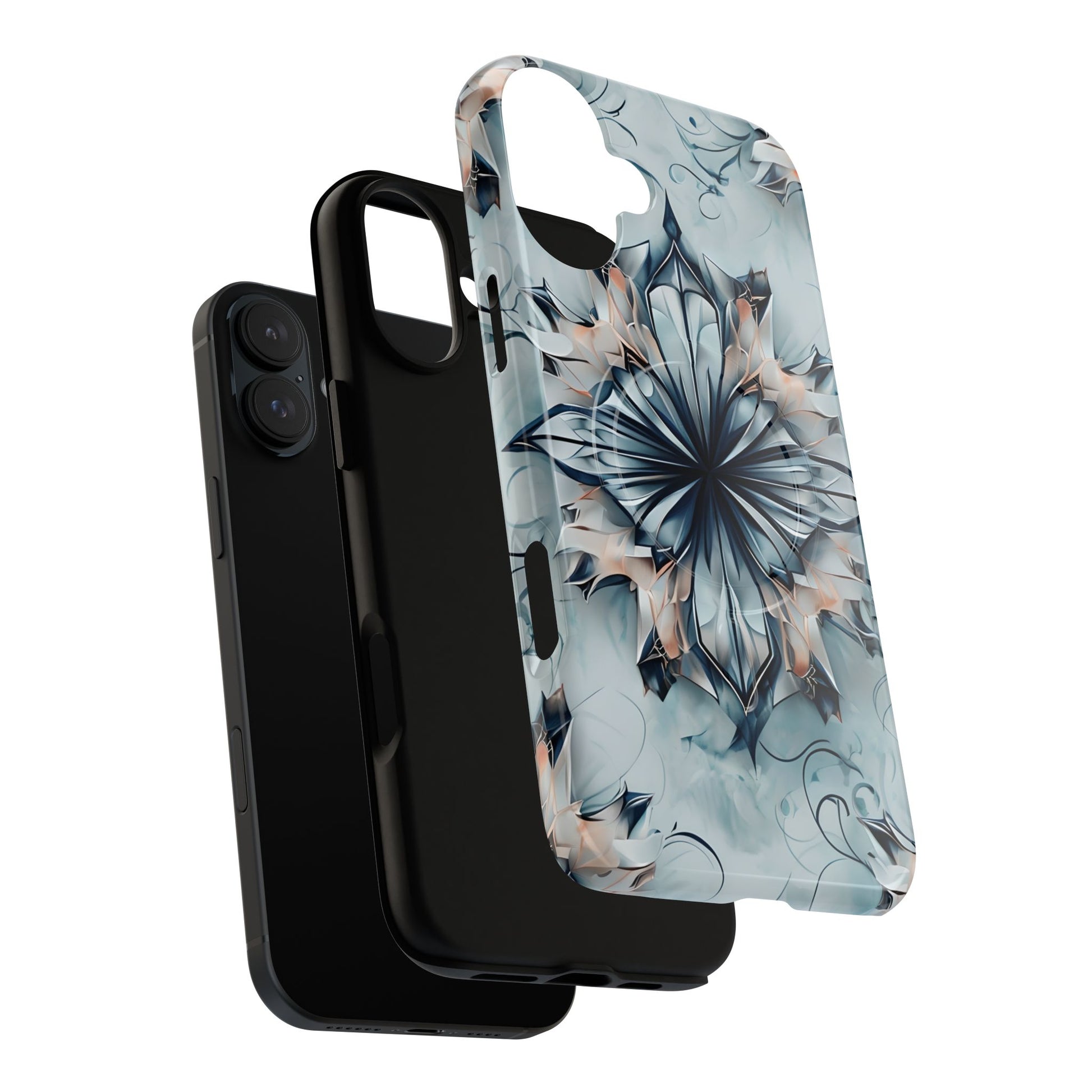 Indigo Mirage - Artistic Kaleidoscope Collection Artistic Floral - iPhone 16 Plus MagSafe Phone Case -Bold Indigo Symmetrical Design