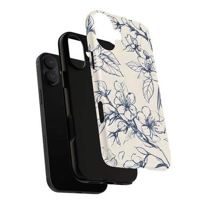 Blossom Sketch - Artistic Blue Floral - iPhone MagSafe Phone Case - Botanical Design