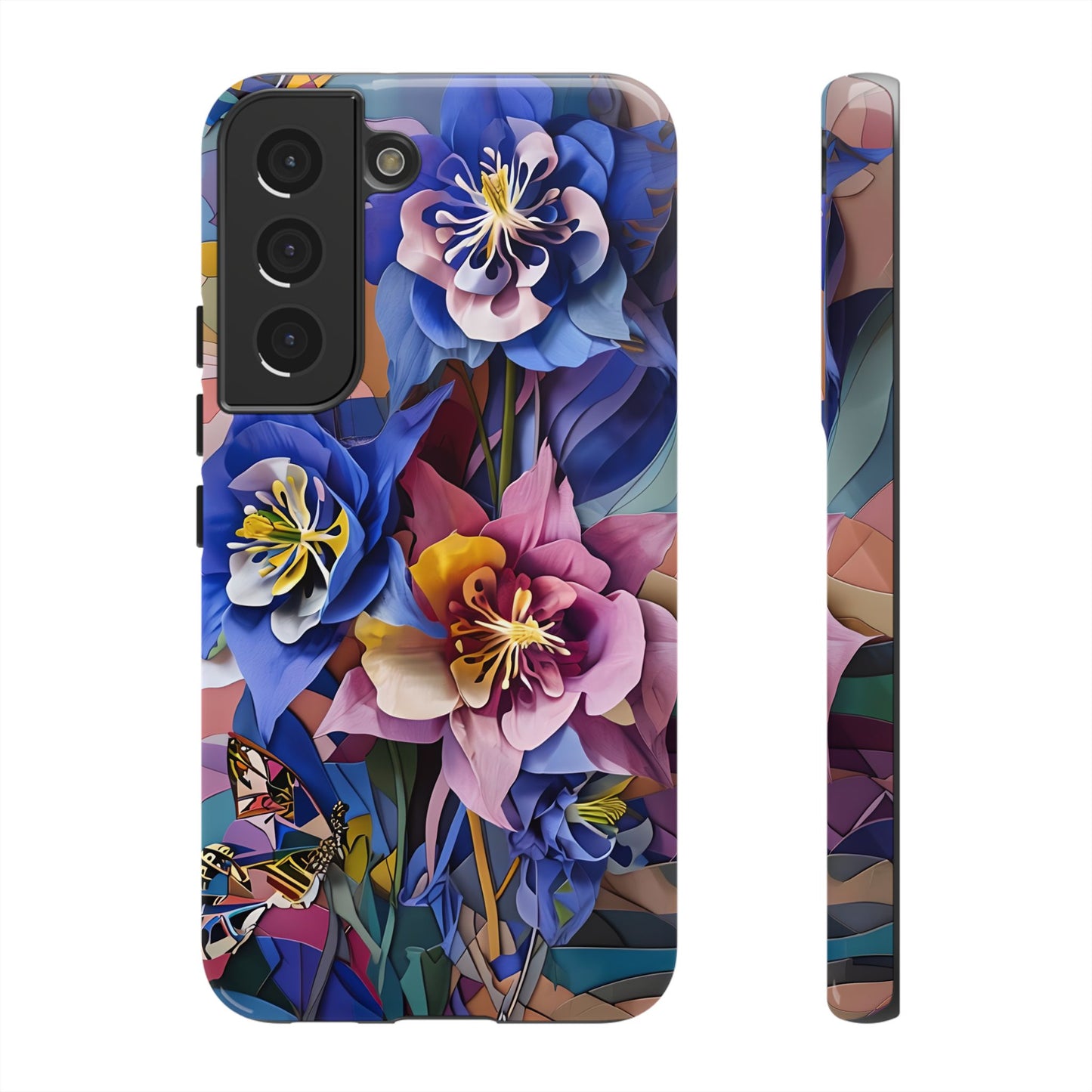 Blue Columbine Carnivale - Artistic Floral & Butterfly Samsung Ultra Tough Phone Case - Vibrant Botanical Design