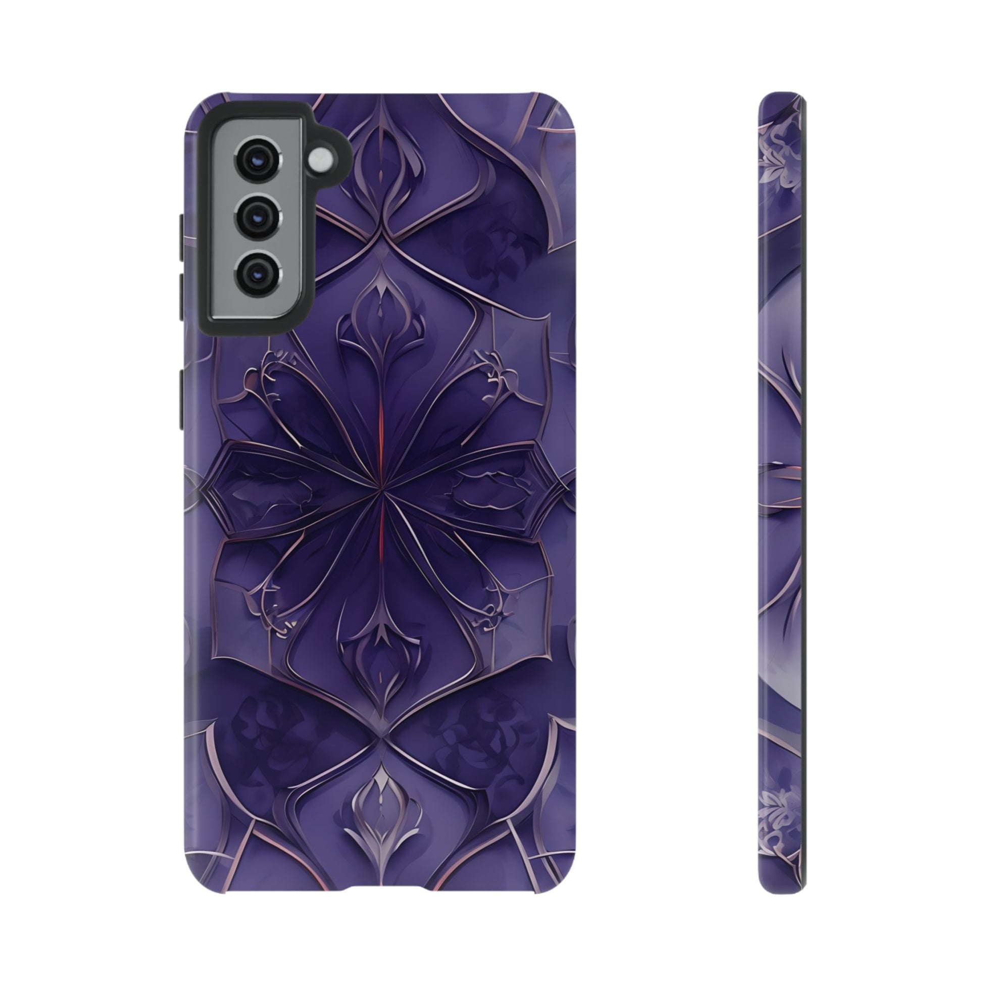 Violet Nebula - Kaleidoscope Collection Artistic Floral Burst - Samsung Galaxy S21 Plus Tough Phone Case - Bold Purple Symmetrical Design
