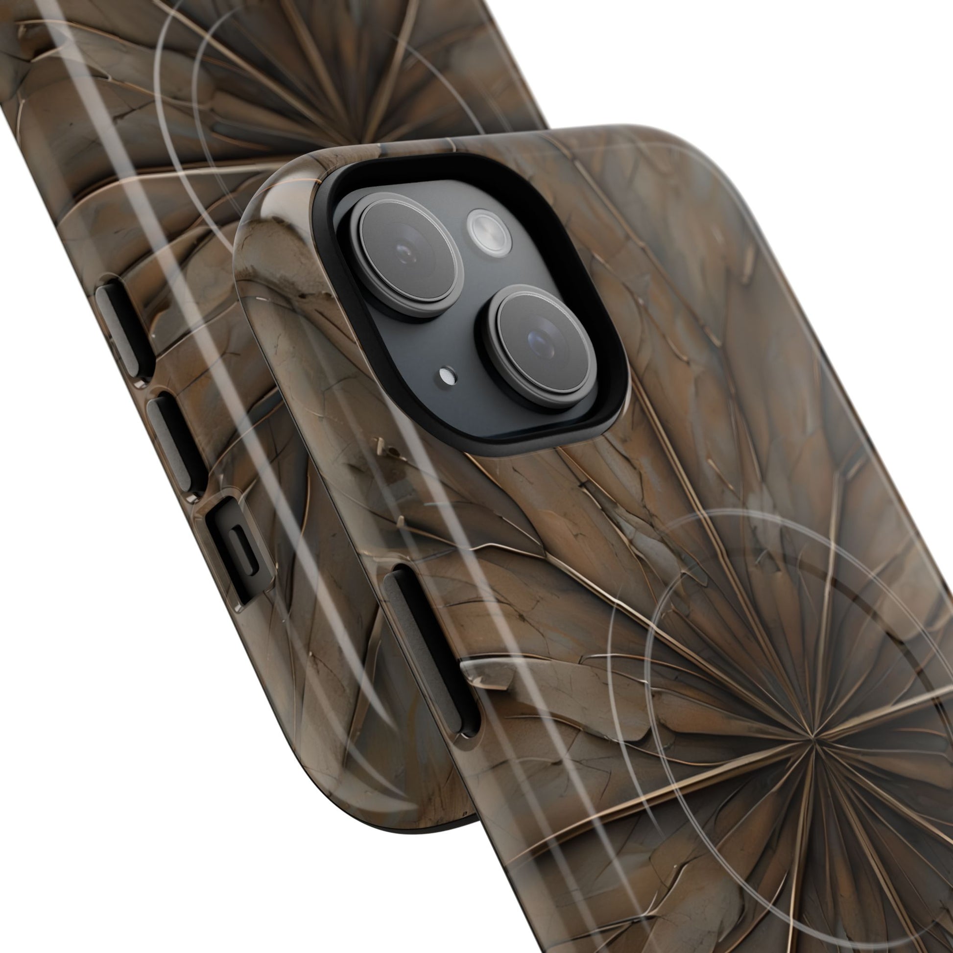 Earthstone Mandala - Kaleidoscope Collection Artistic Taupe Burst - iPhone 15 MagSafe Phone Case