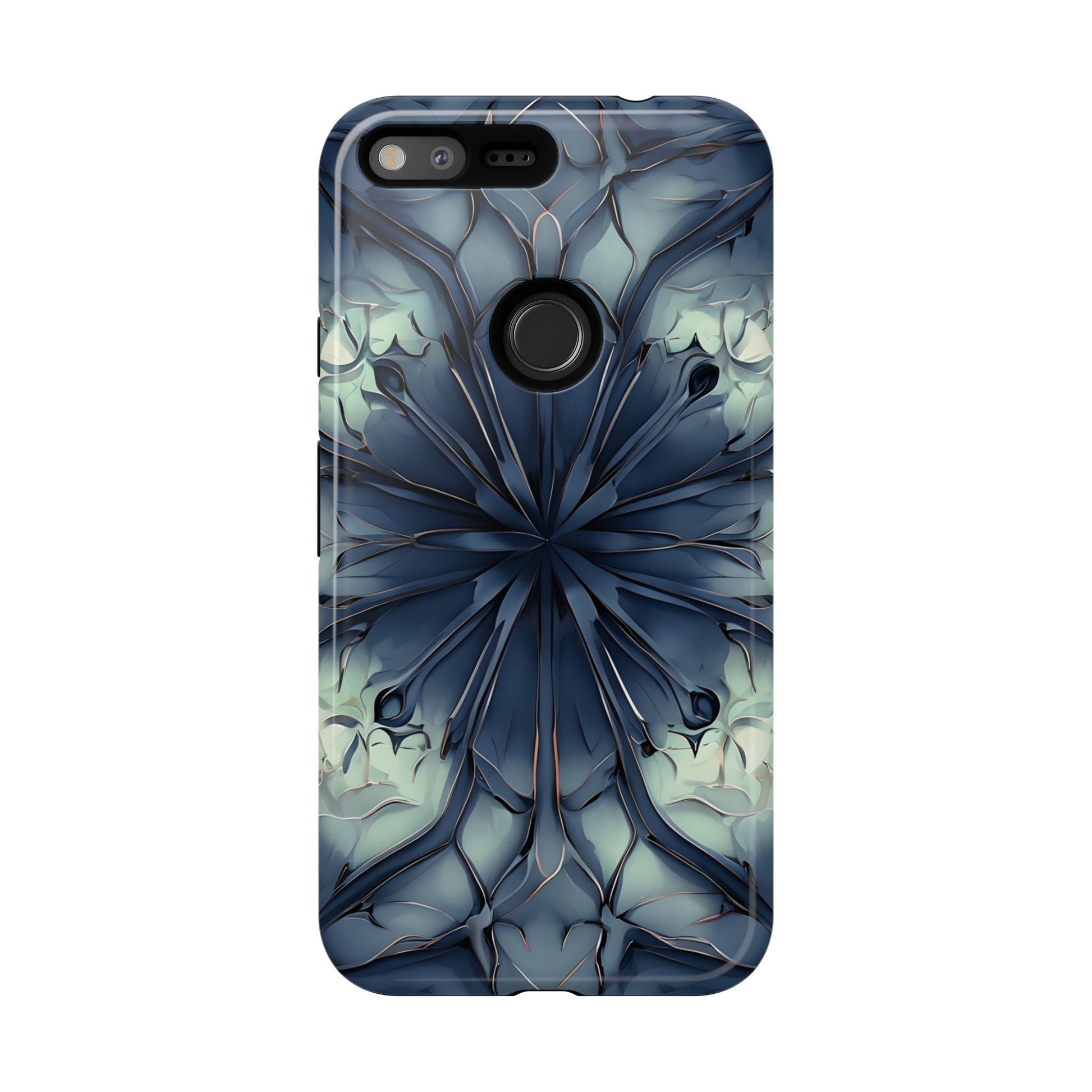 Indigo Mosaic - Artistic Kaleidoscope Collection Artistic Floral - Google Pixel XL Tough Phone Case - Bold Blue Symmetrical Design