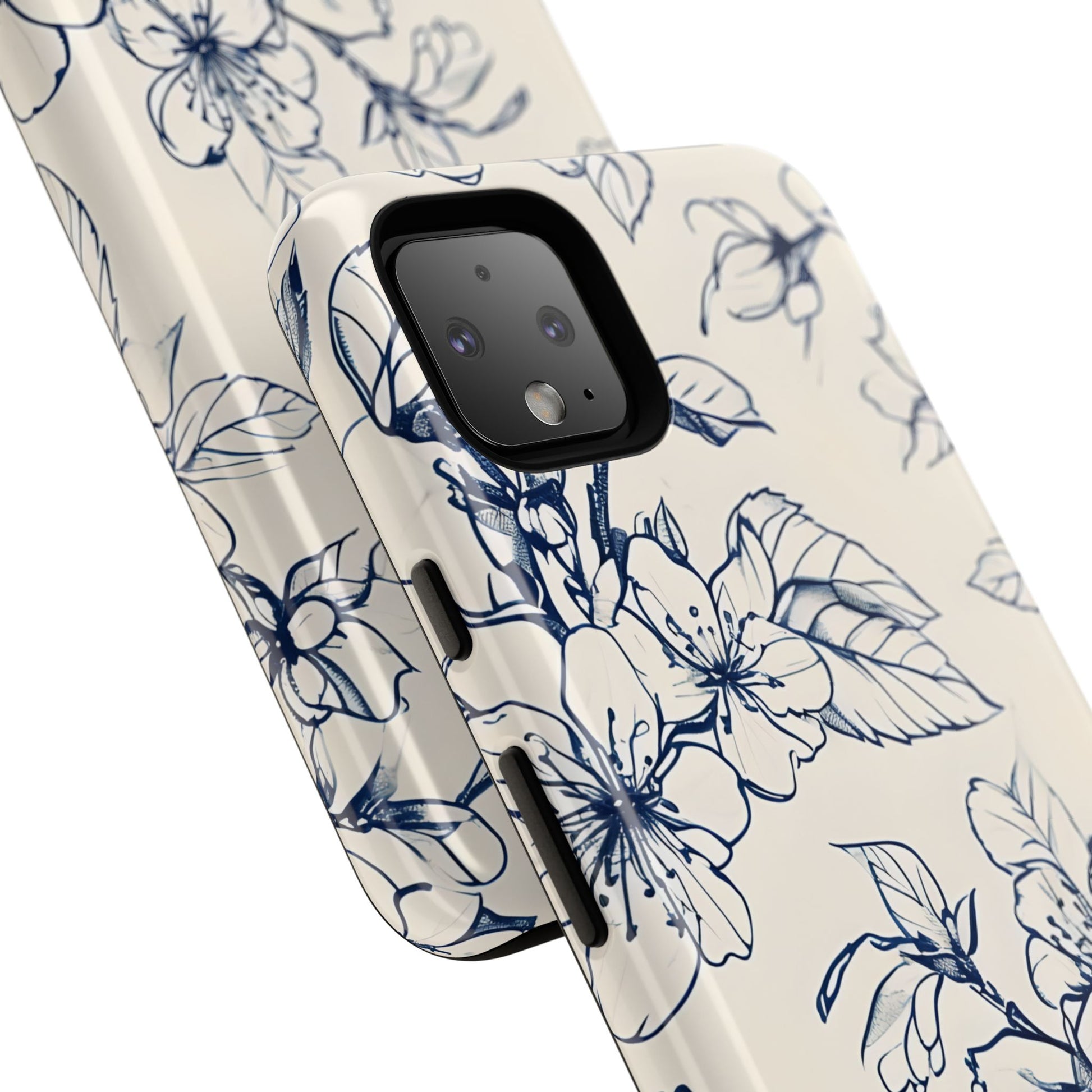 Blossom Sketch - Artistic Blue Floral Google Pixel 4 XL - Tough Phone Case - Hand-Drawn Botanical Design