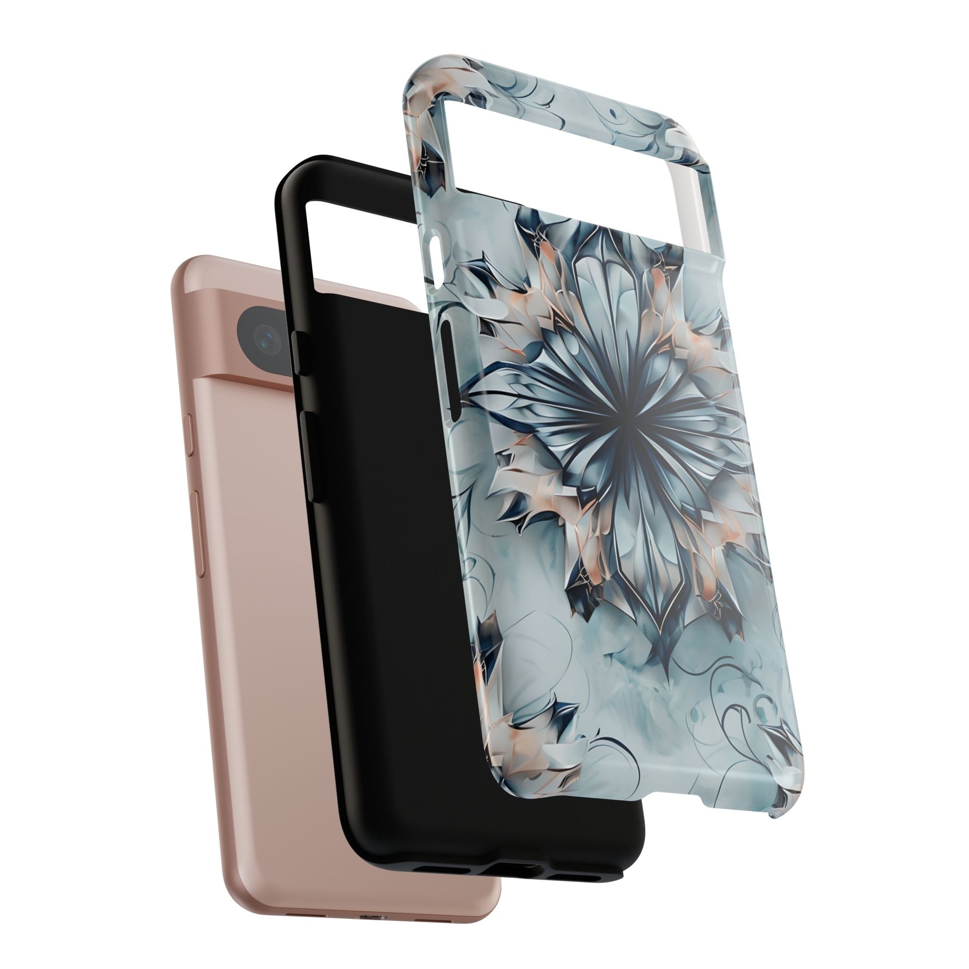 Indigo Mirage - Artistic Kaleidoscope Collection Artistic Floral - Google Pixel 8 Tough Phone Case - Bold Indigo Symmetrical Design