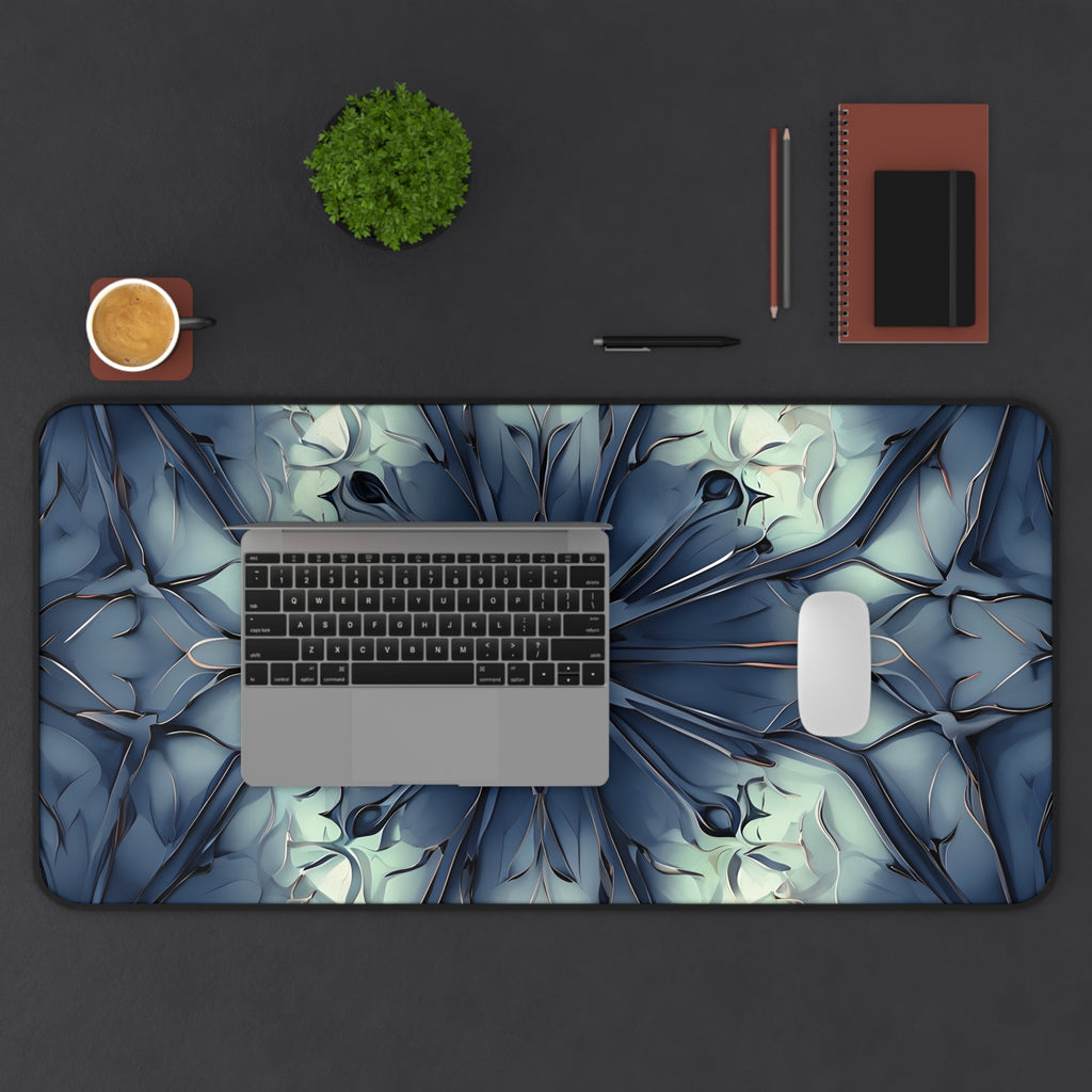Indigo Mosaic Desk Mat - Premium Office Desk Pad, 3 Sizes Available, Artistic Workspace Protection
