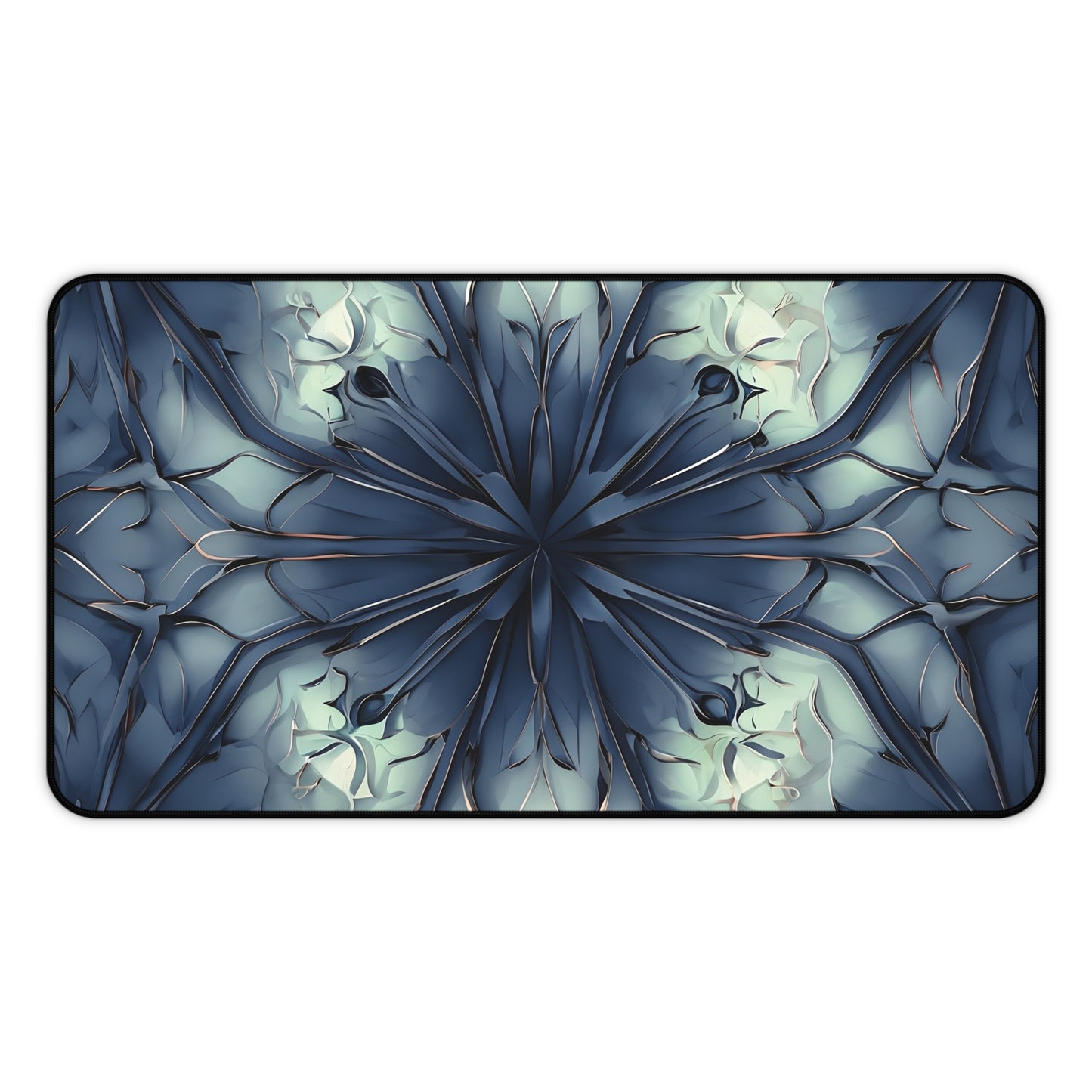 Indigo Mosaic desk mat featuring geometric indigo mosaic floral pattern