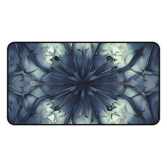 Indigo Mosaic desk mat featuring geometric indigo mosaic floral pattern