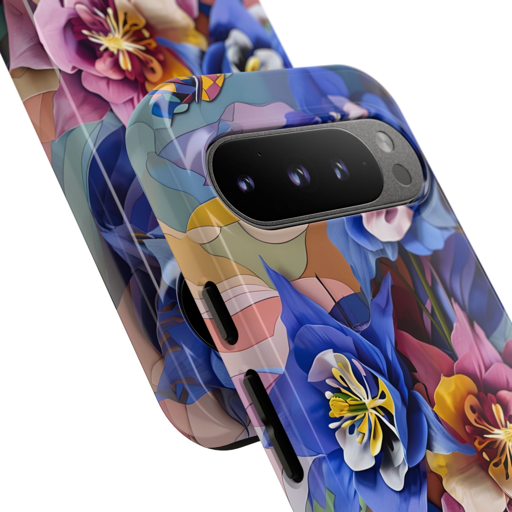 Blue Columbine Carnivale - Artistic Floral & Butterfly Google Pixel 9 Pro Tough Phone Case - Vibrant Botanical Design