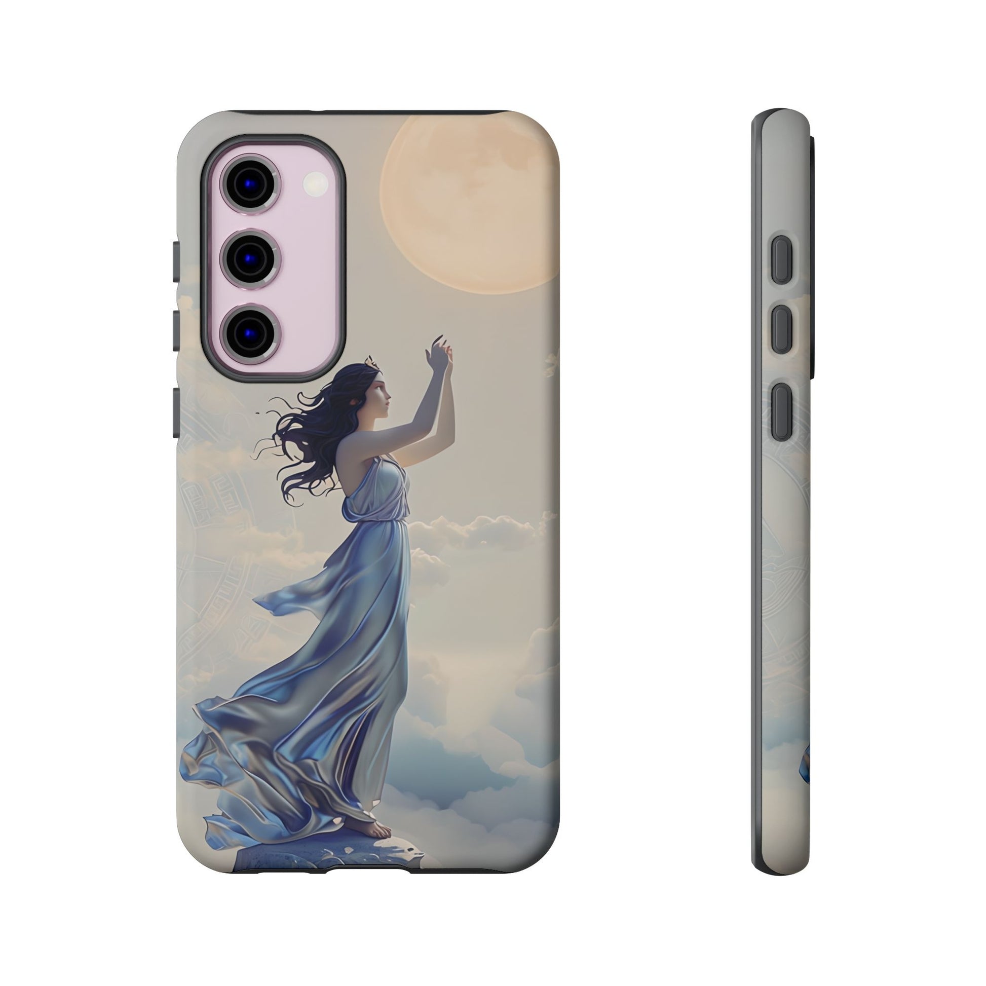 Moonlit Ascend - Ethereal Celestial Art Samsung Galaxy S23 Plus Tough Phone Case - Dreamy Night Sky & Floating Woman Design